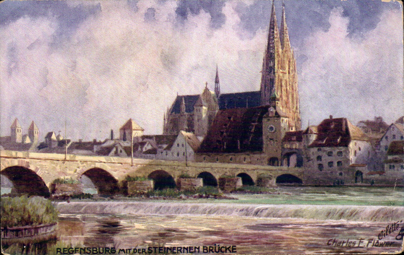 CPA Regensburg Mit Der Steinernen Brucke