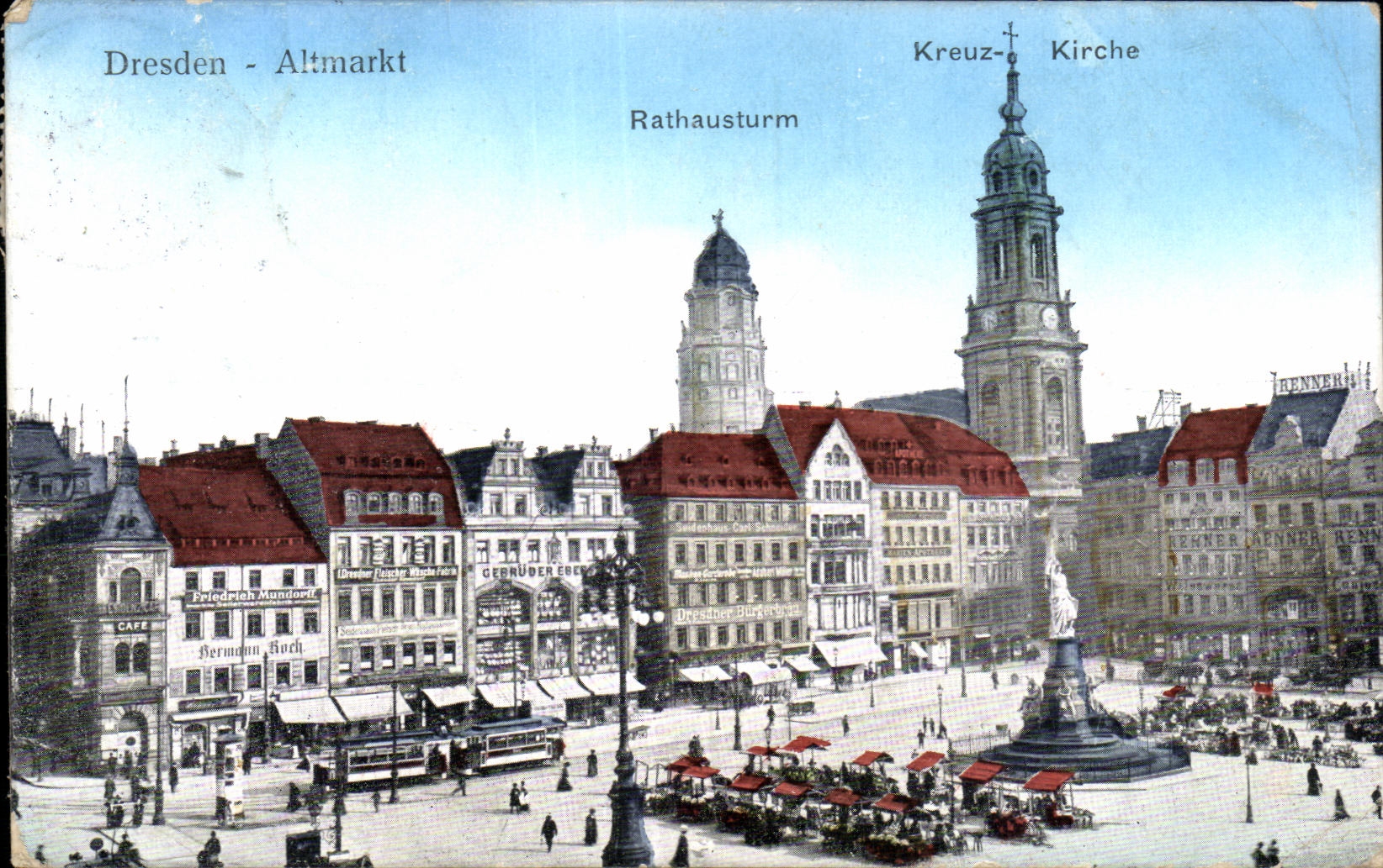 CPA Dresden Alttmarkt Rarhausturm Kreuz Kirche