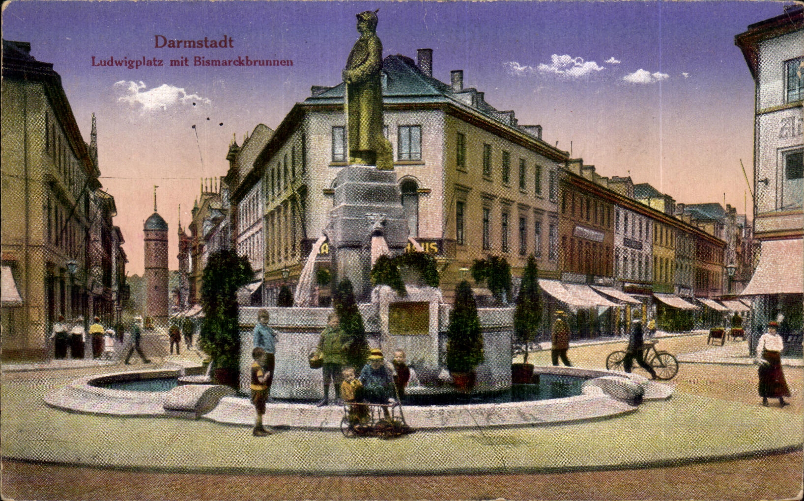 CPA Darmstadt Ludwigplatz mit Bismarckbrunnen