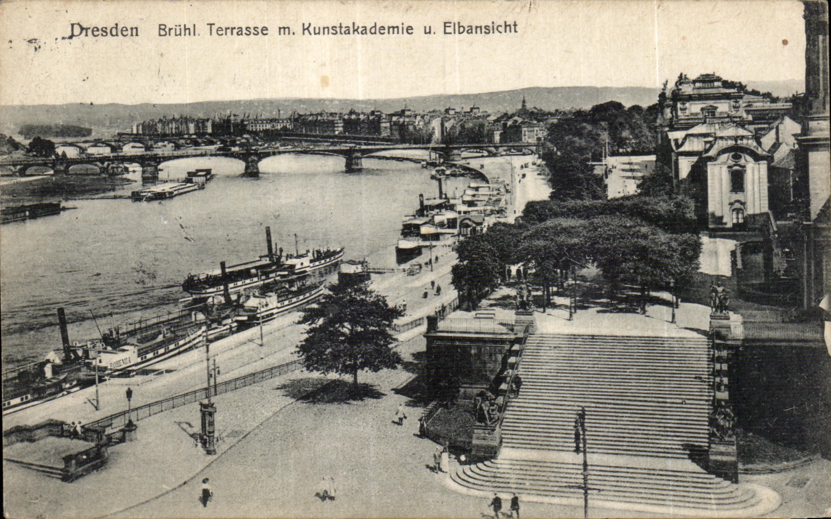 CPA Dresden Bruhl Terrace m Kunstakademie U Elbansicht