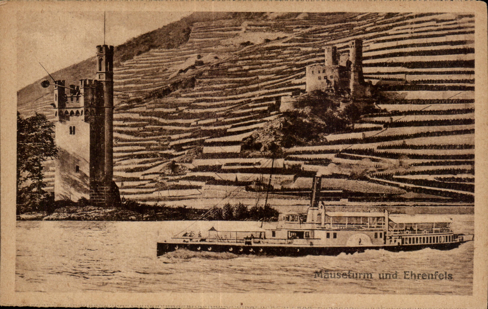 CPA Mauseturm und Ehrenfels Bateau