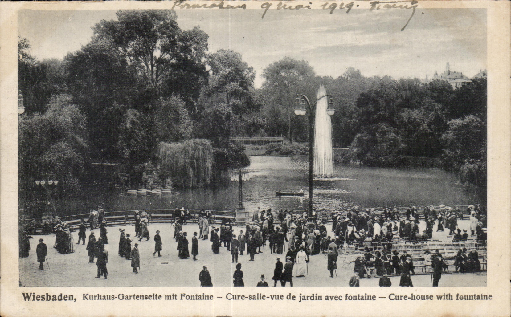 CPA Wiesbaden Kurhaus Gartenseite put Fontaine Cleans room seen of garden with fountain Cure house with faountaine