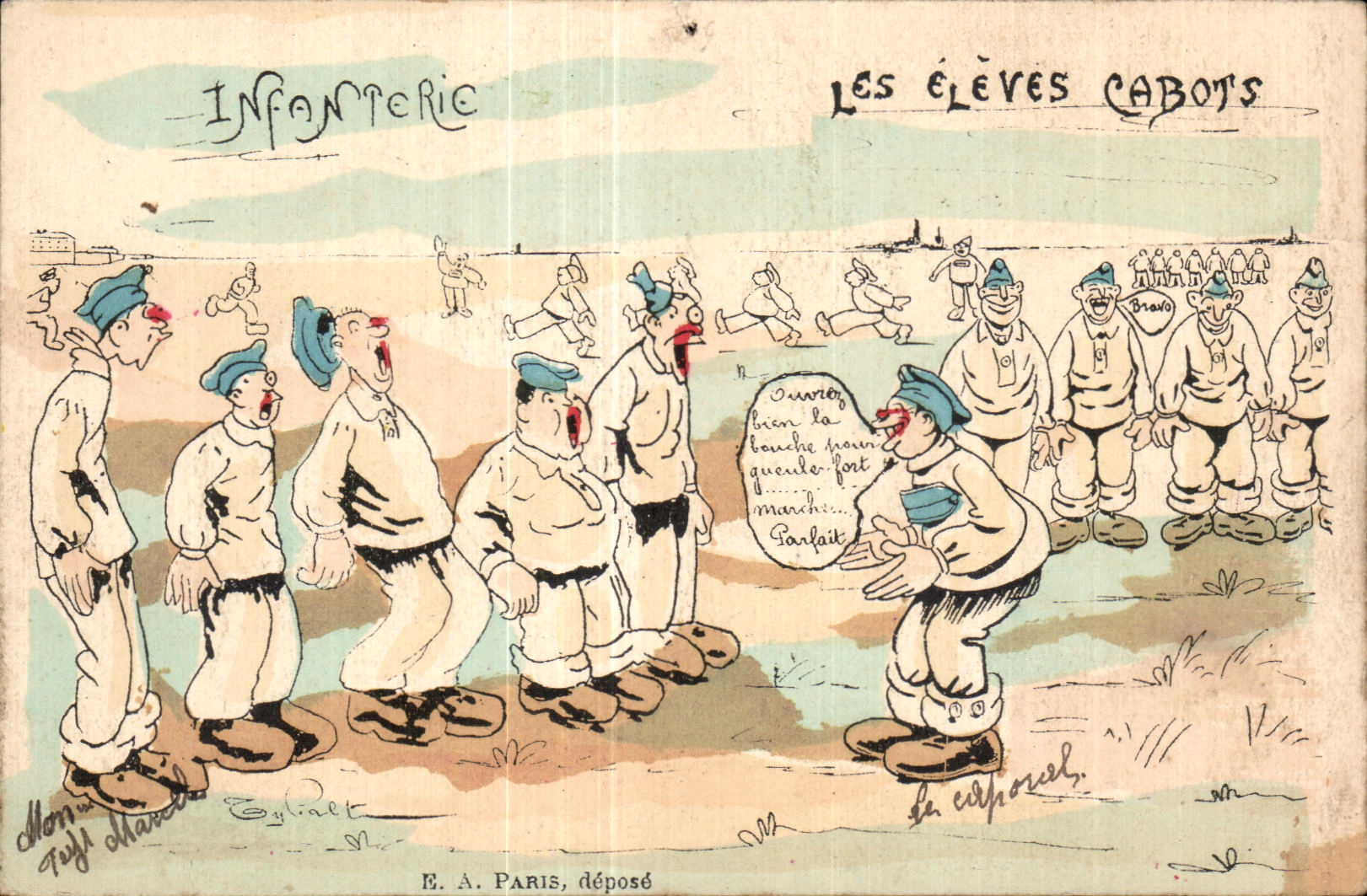 CPA Fantasy Militaria infantry raised Pooches