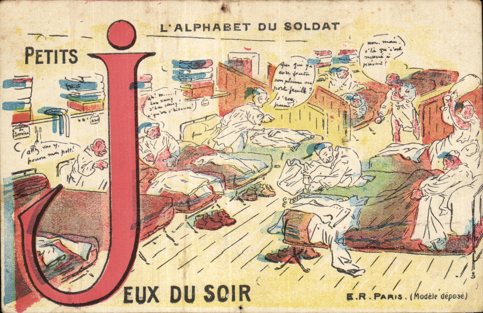 CPA Fantasy Militaria alphabet of the soldier Plays of the evening