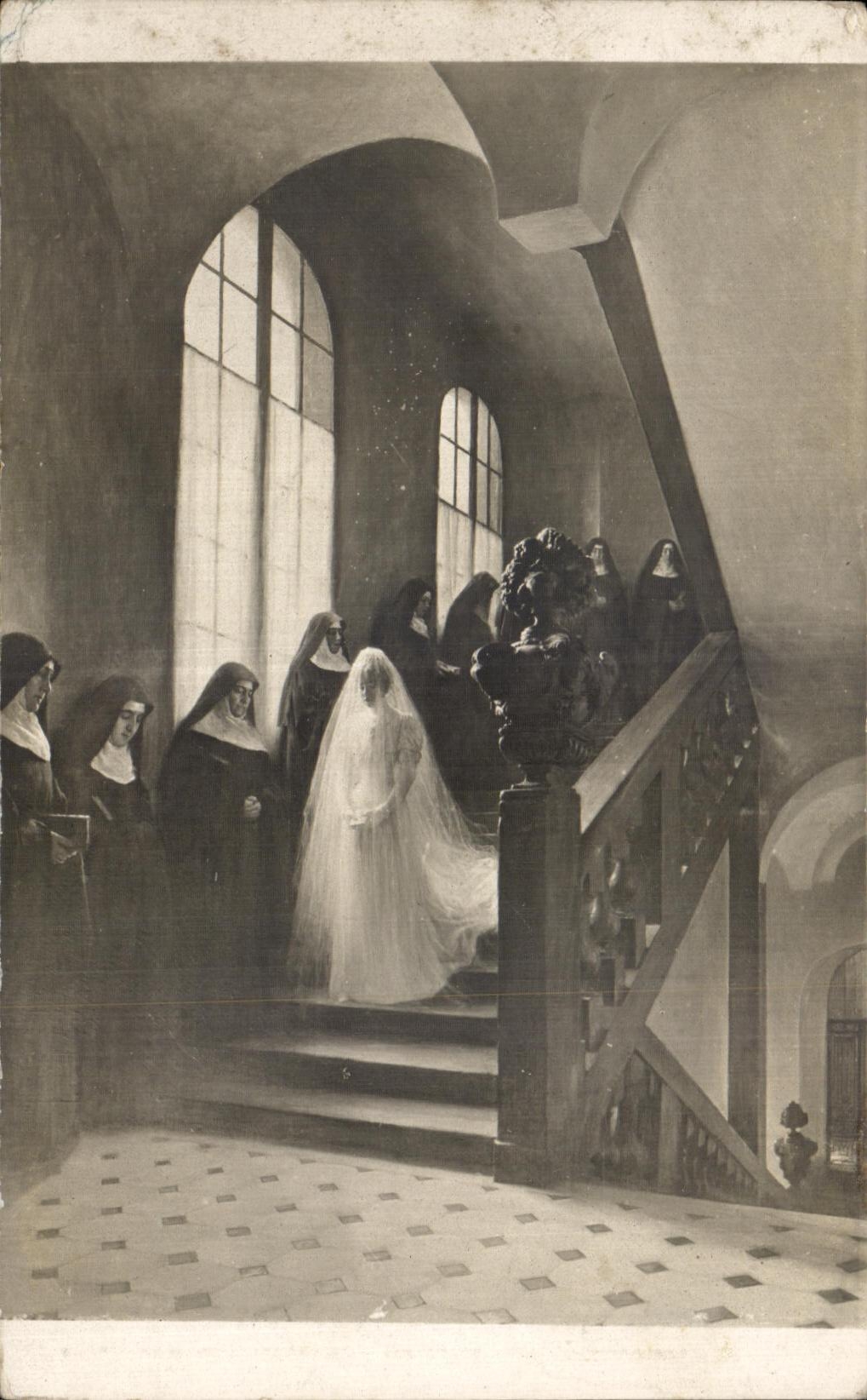CPA Fantaisie Salons de Paris Emile Renard Prise de voile Mariage Wedding