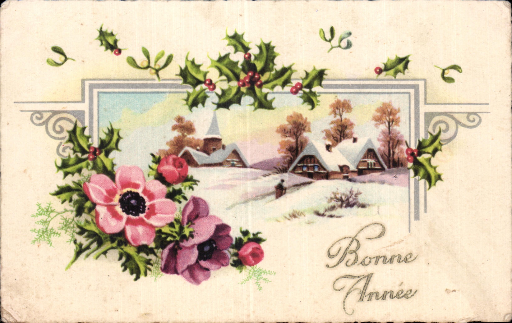 CPA Fantaisie Fleurs Bonne annee