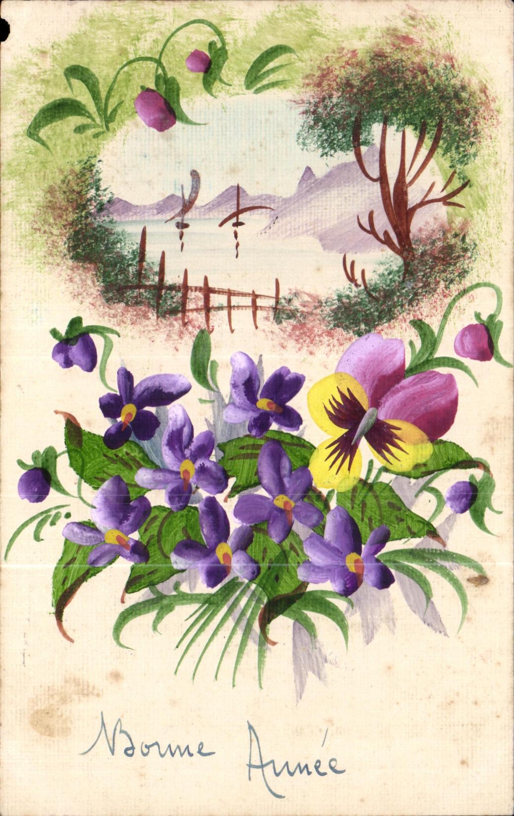 La fantasia de CPA florece Feliz Ano Nuevo