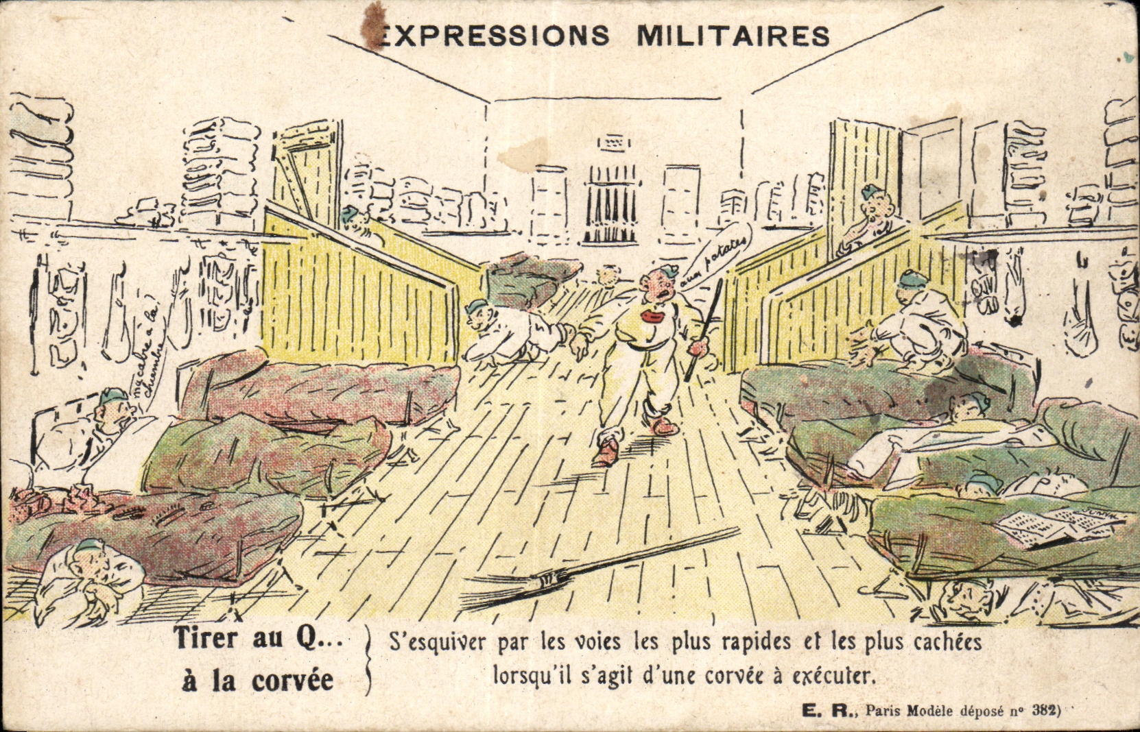 CPA To draw with Q with the drudgery Military Expressions Militaria