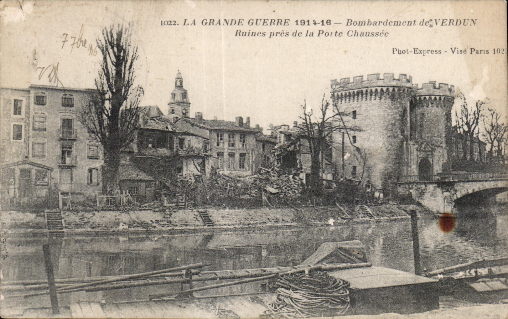 CPA el bombardeo de la guerra del granero de las ruinas de Verdun cerca de la puerta cabida