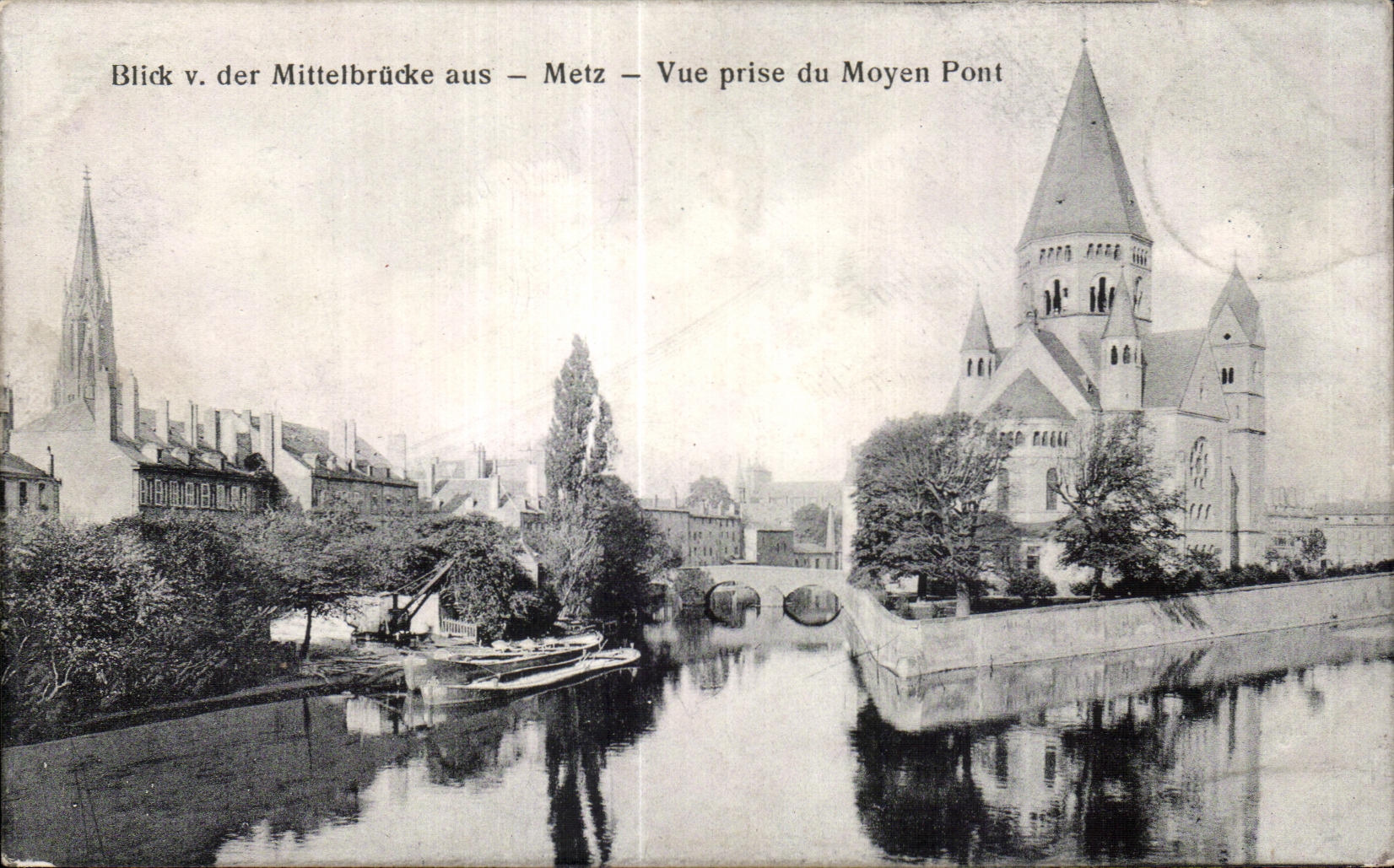 CPA Metz vista del puente medio