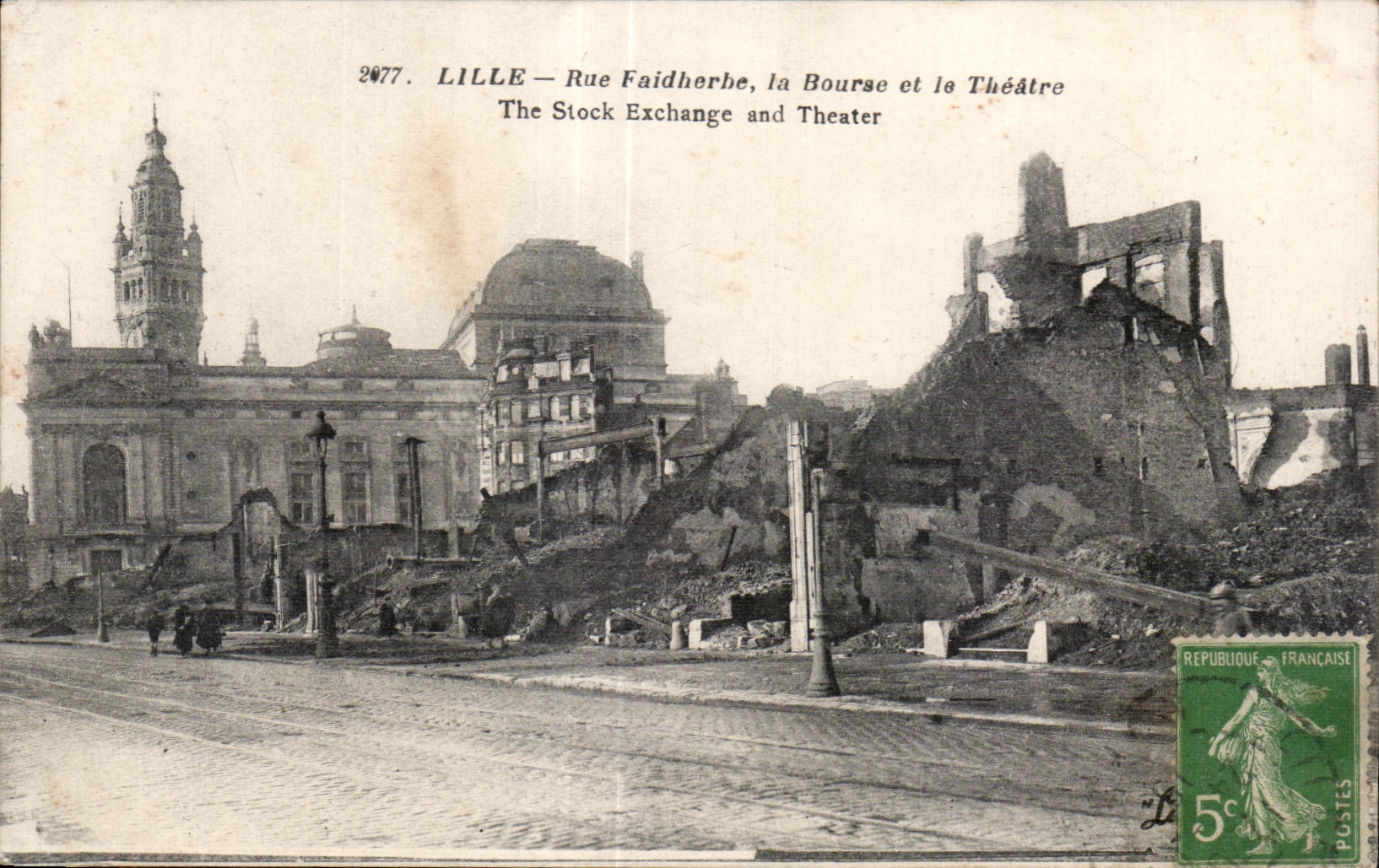CPA Lille Street Faidherhe the purse and the Theater The Stock Exchange and Theater Militaria