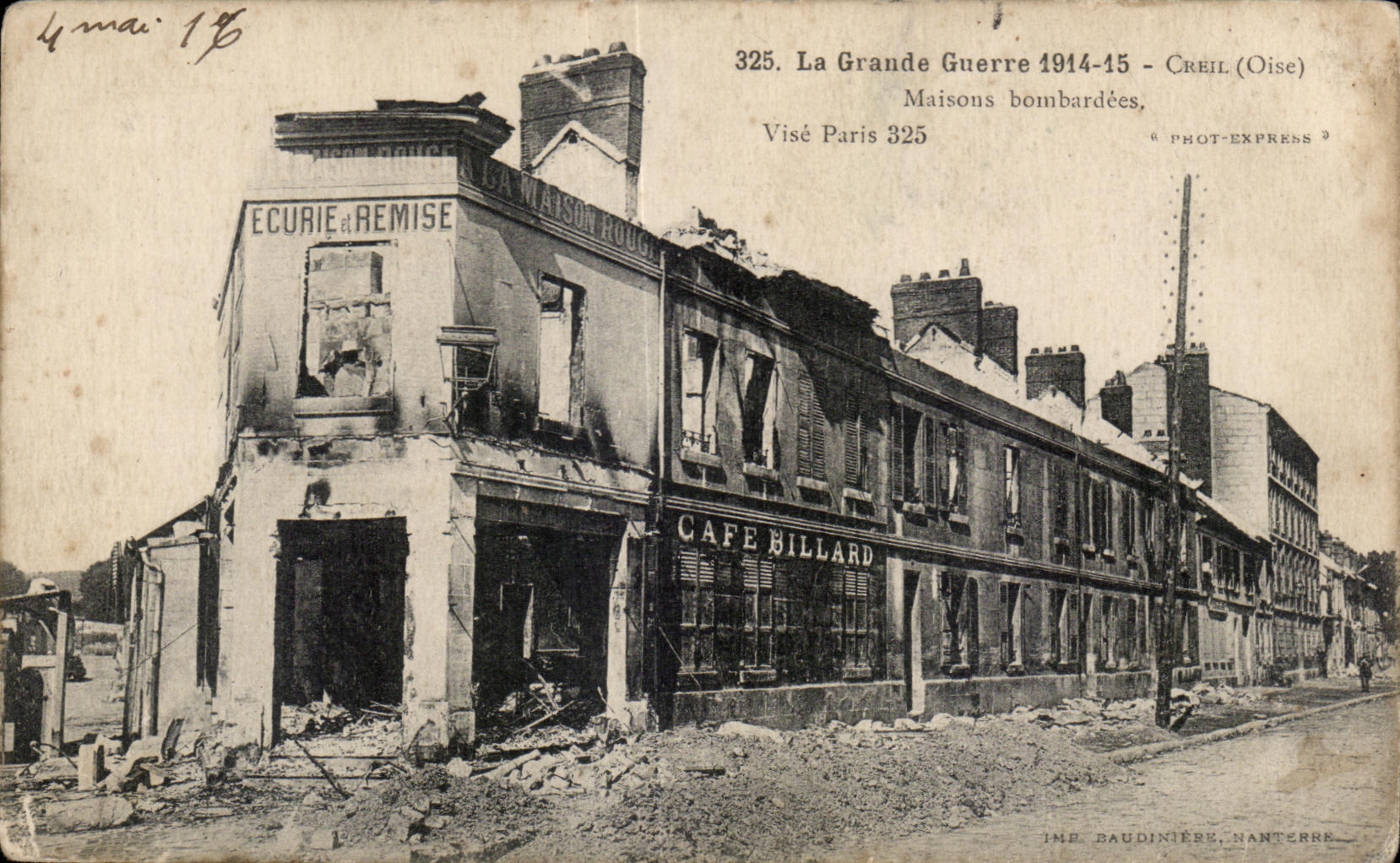 CPA Creil (Oise) Maisons bombardees Militaria