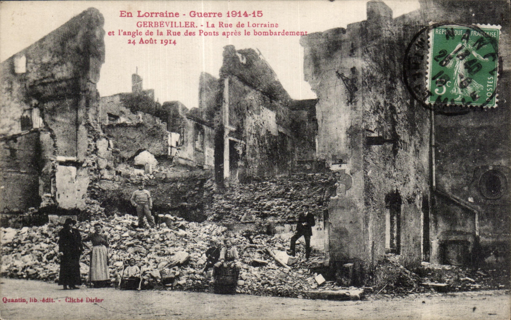 CPA Gerbeviller En Lorraine Guerre La Rue de Lorraine et I angle de la Rue des Ponts apres le bombardement Militaria