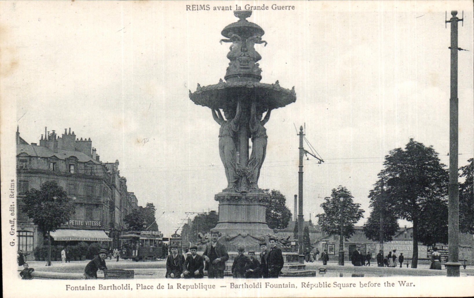 CPA Reims before the war Fontaine Bartholdi Places Republic