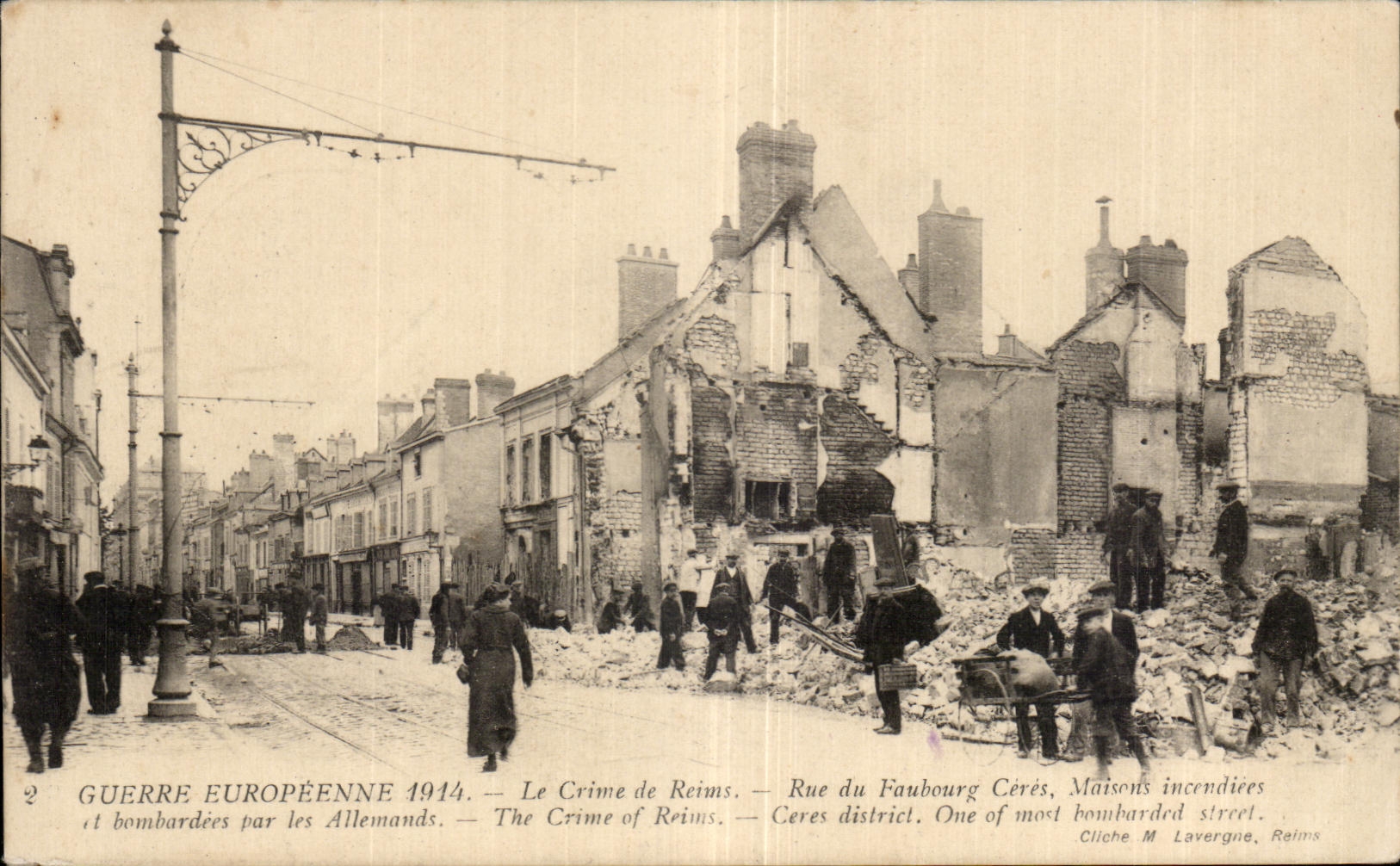 CPA European War 1914 the crime of Reims Street of the Suburb Ceres burnt Houses