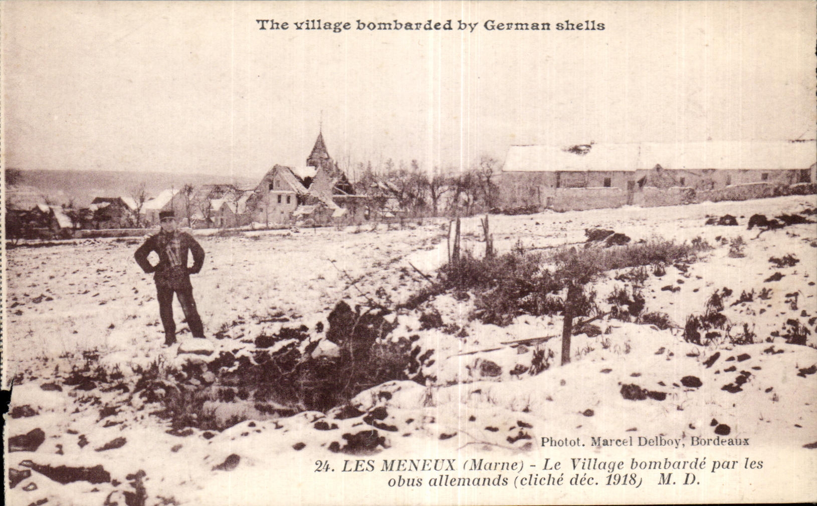 CPA meneux the village bombard by the German shells