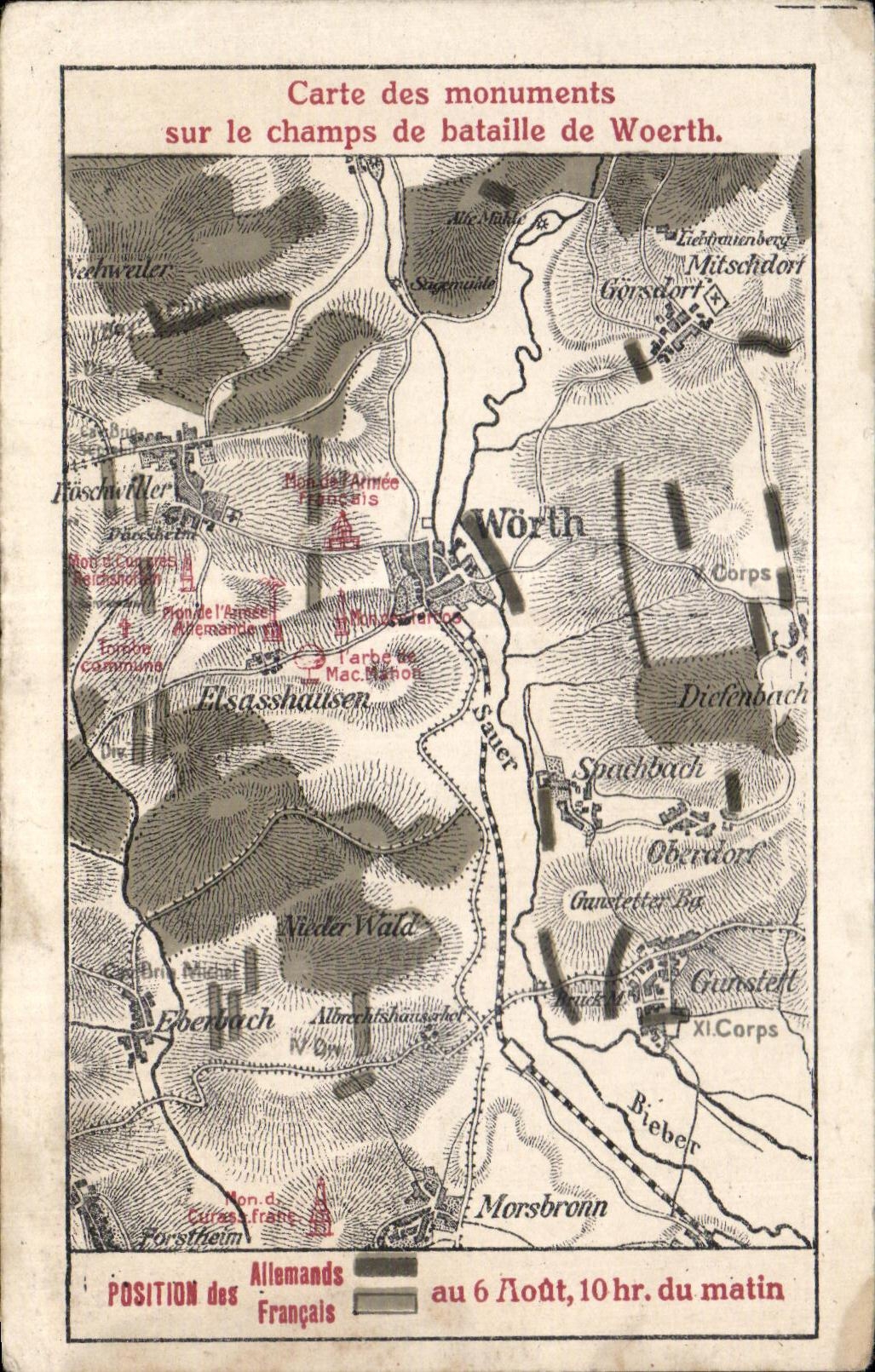 CPA Militaria Chart of the monuments on the battle fields of Woerth