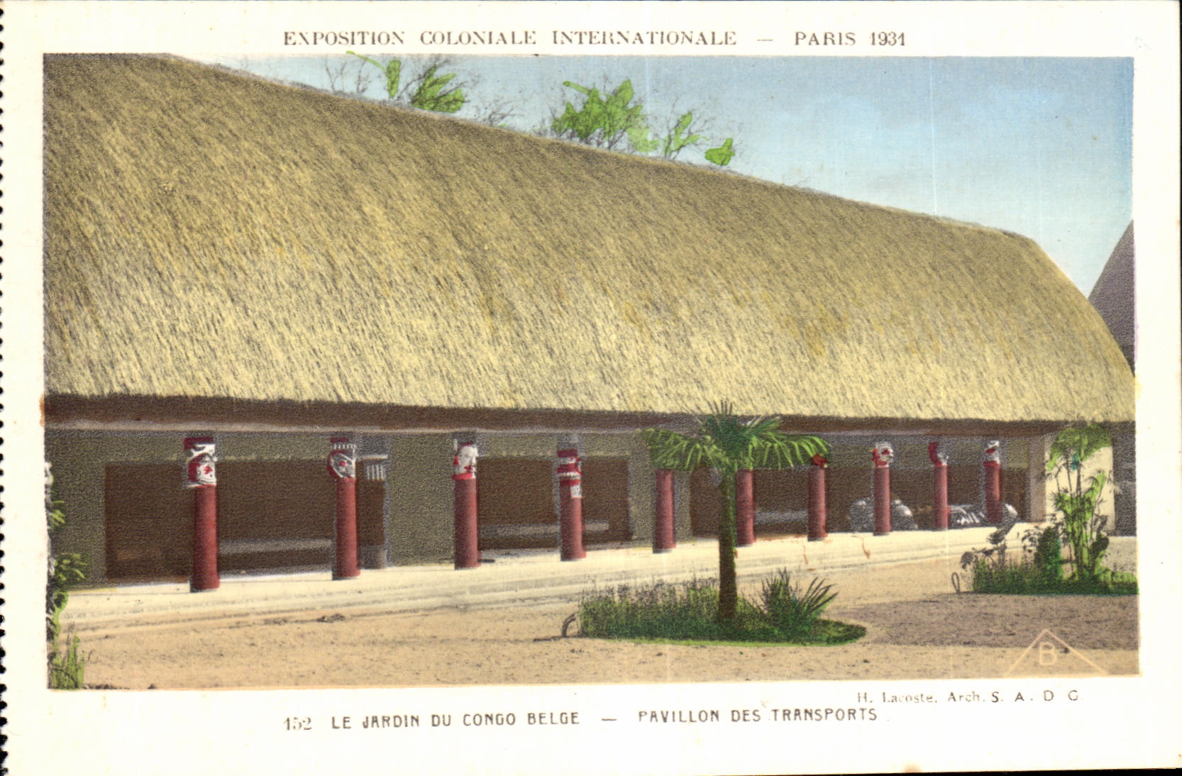 CPA Exposition Coloniale Internationale Paris le jardin du congo belge pavillon des transports