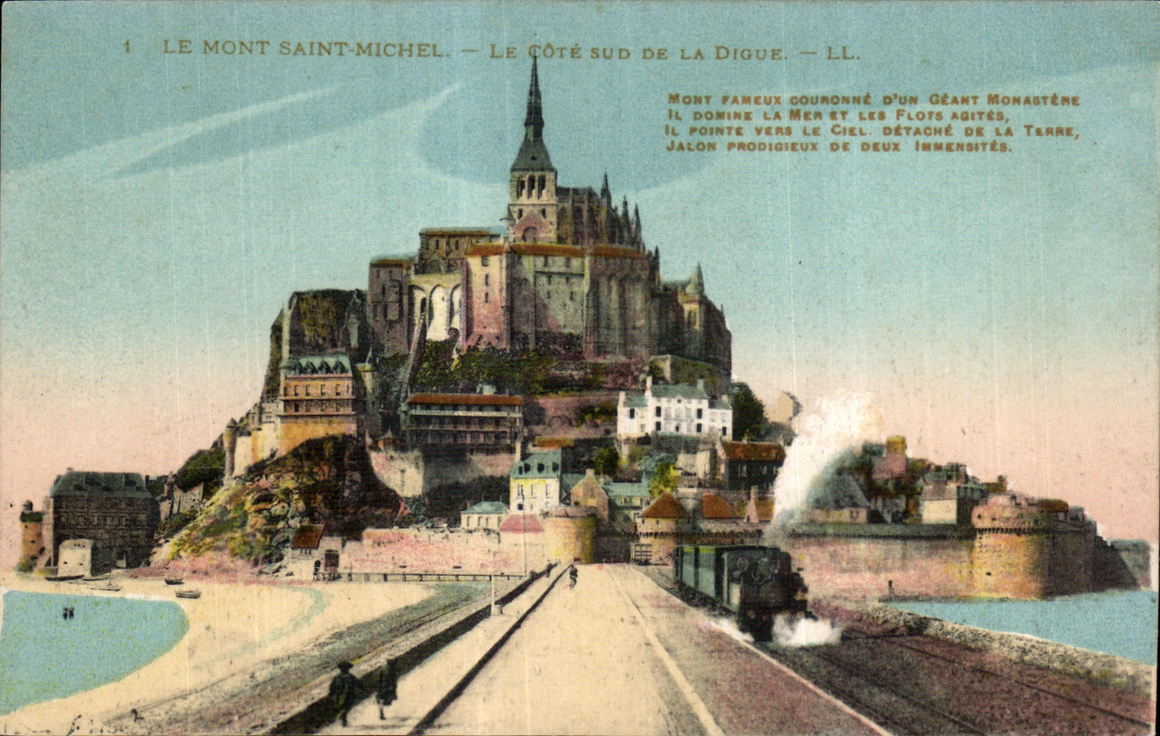 CPA Le mont saint michel Le cote sud de la digue Train