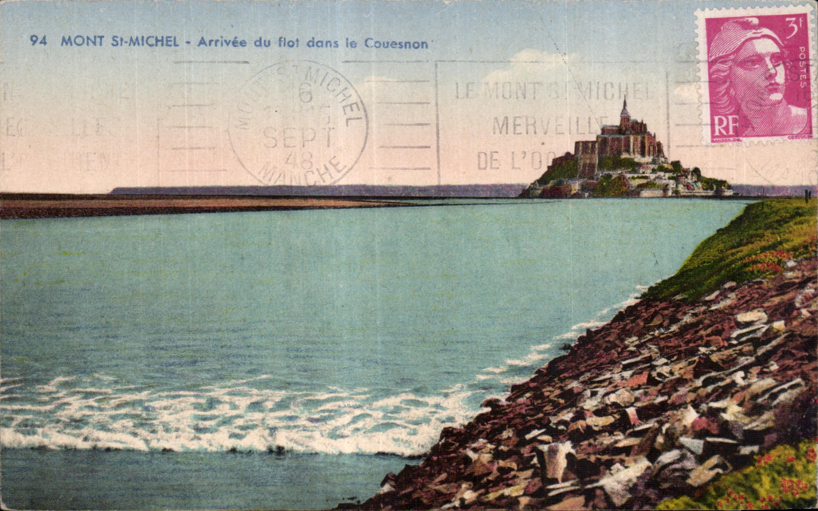 CPA Mont st michel Arrivee du flot dons le couesnon
