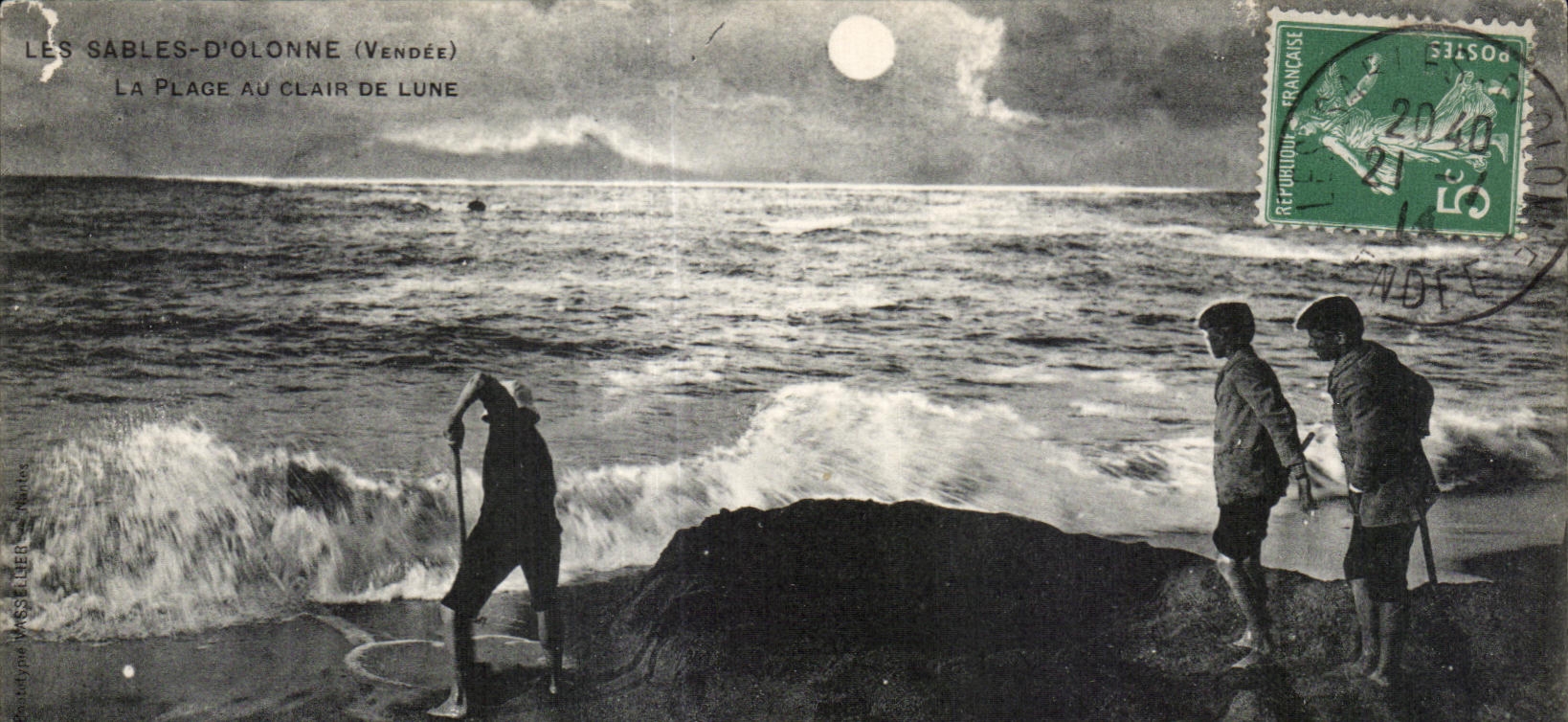 CPA sands Olonne the beach with the moonlight