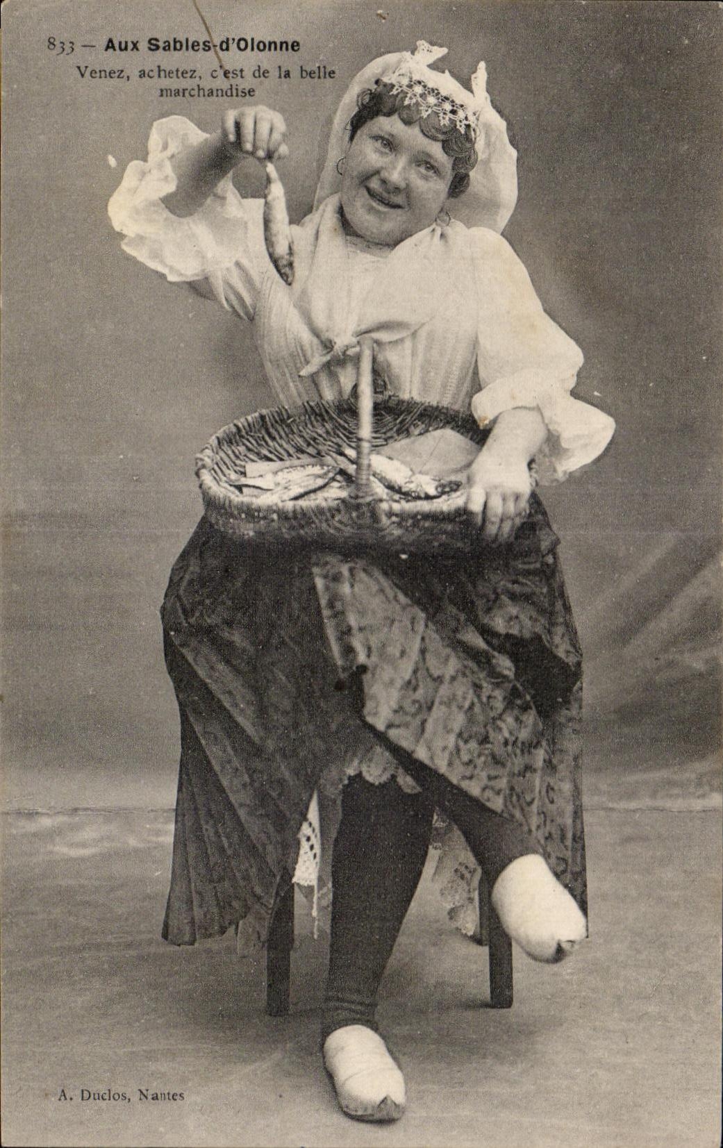 CPA With Sands Olonne Folklore Poisson Costume