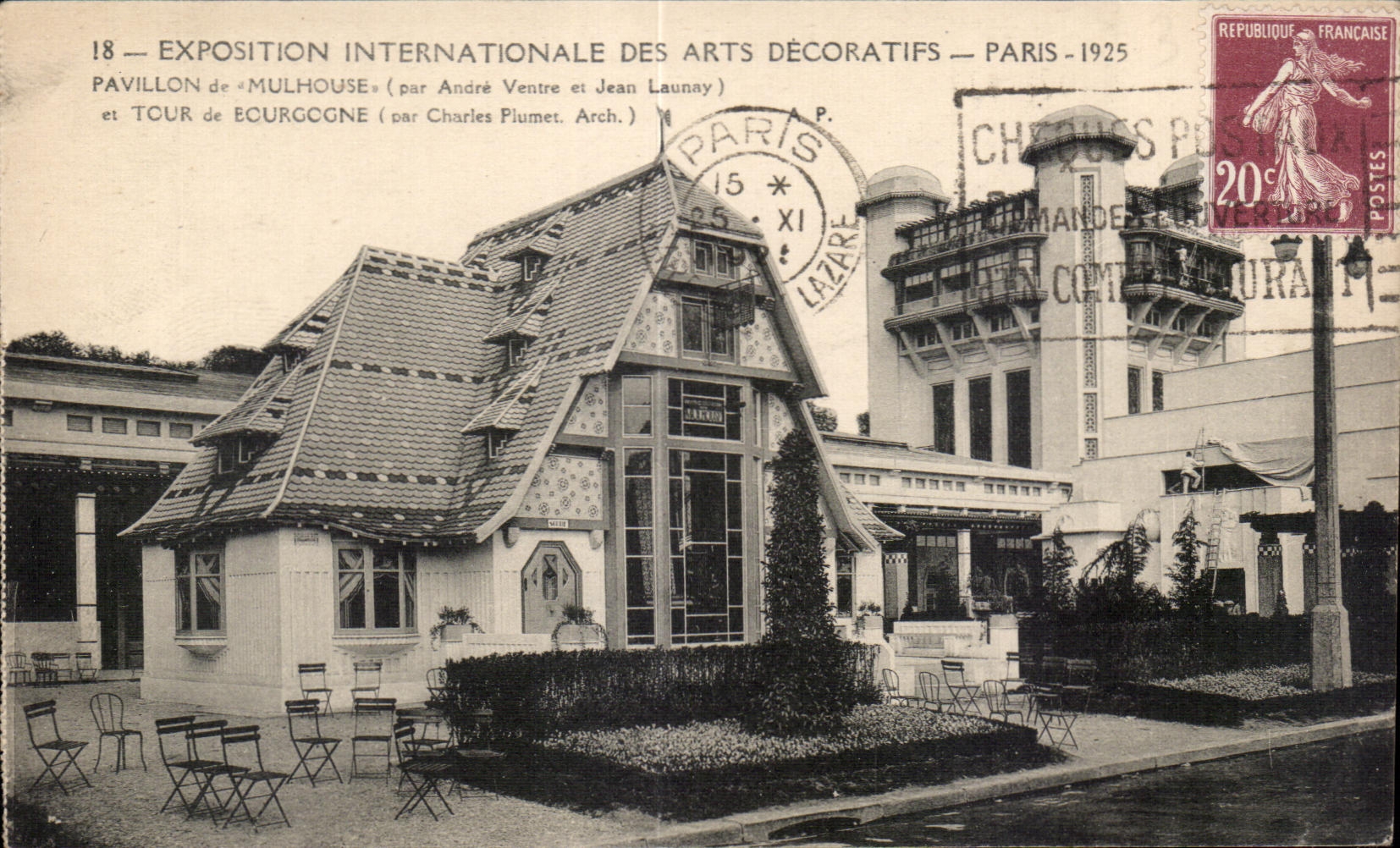CPA Exposition Internationale des arts Decoratifs Paris 1925 Pavillon de Mulhouse et Tour de Bourgogne 