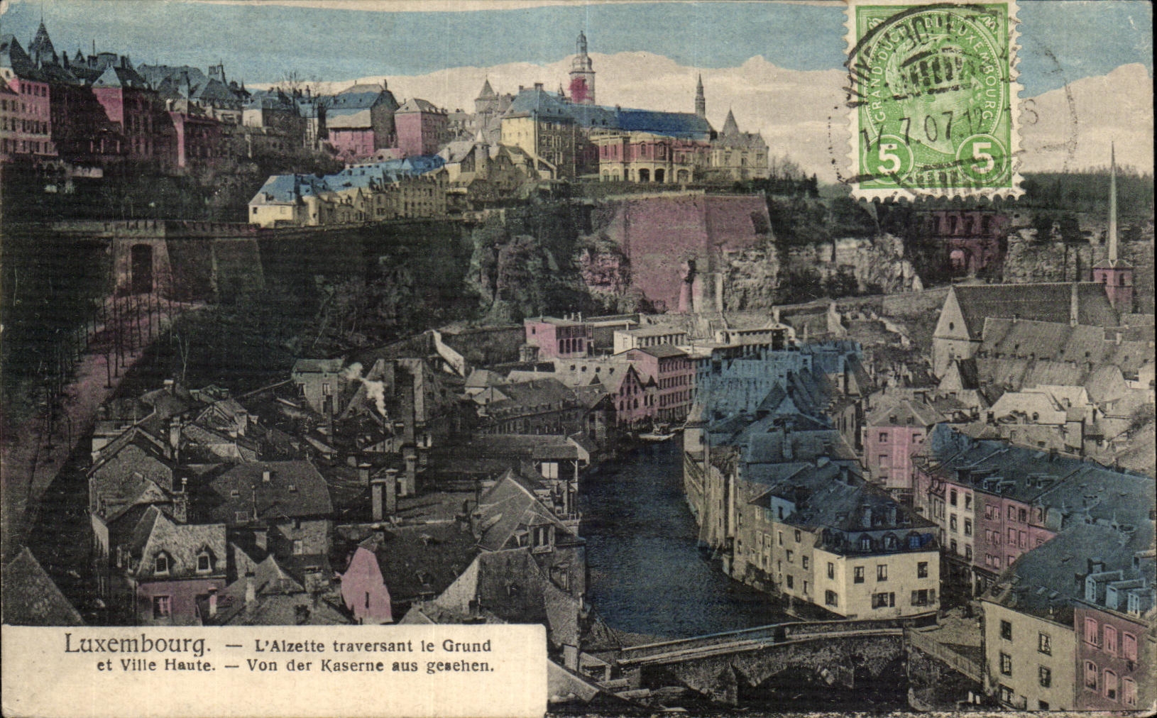 CPA Luxembourg the Alzette crossing Grund and High Ville Von der Kaserne auz geachen