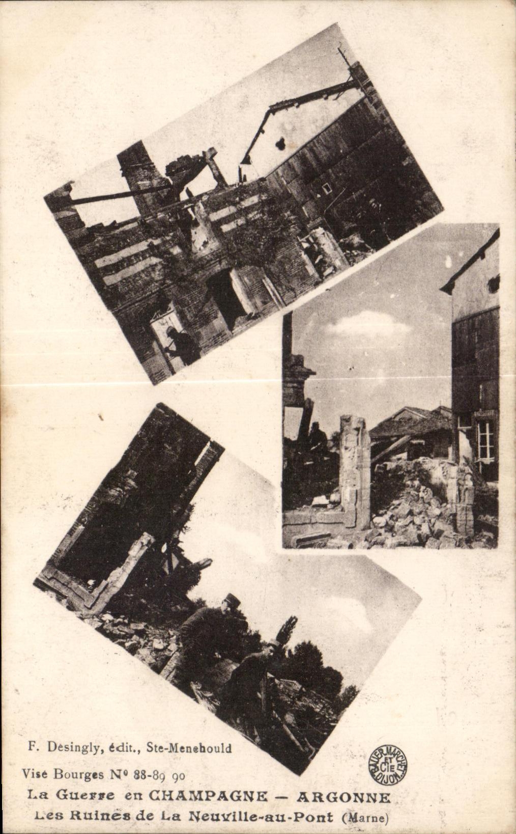 CPA War Argonne the Champagne Ruins of Neuville at the point (the Marne)