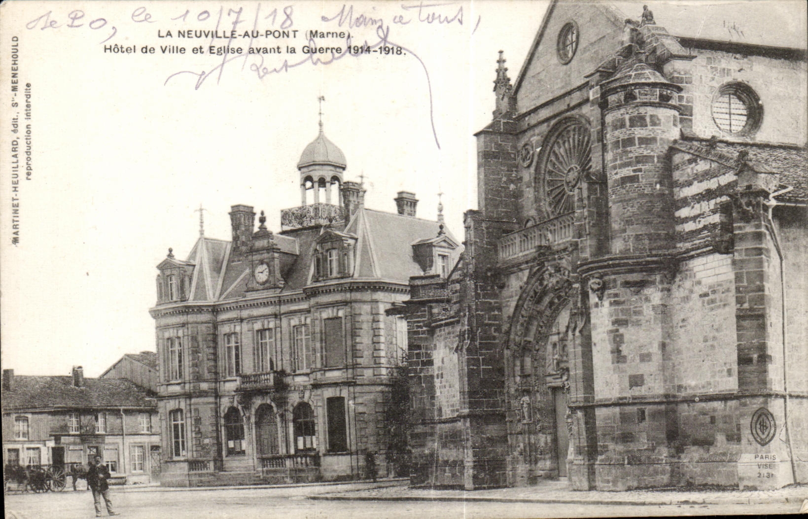 CPA Neuville with the Bridge (the Marne) Town hall and Church before the War