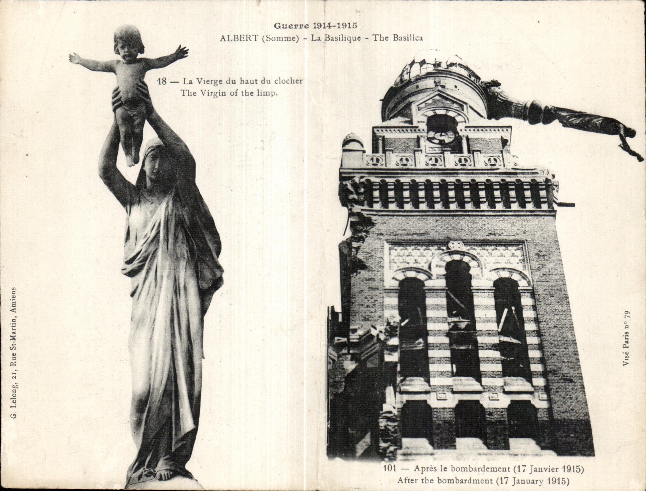 Two Part Card War 1914-1915 Albert Somme the Basilica