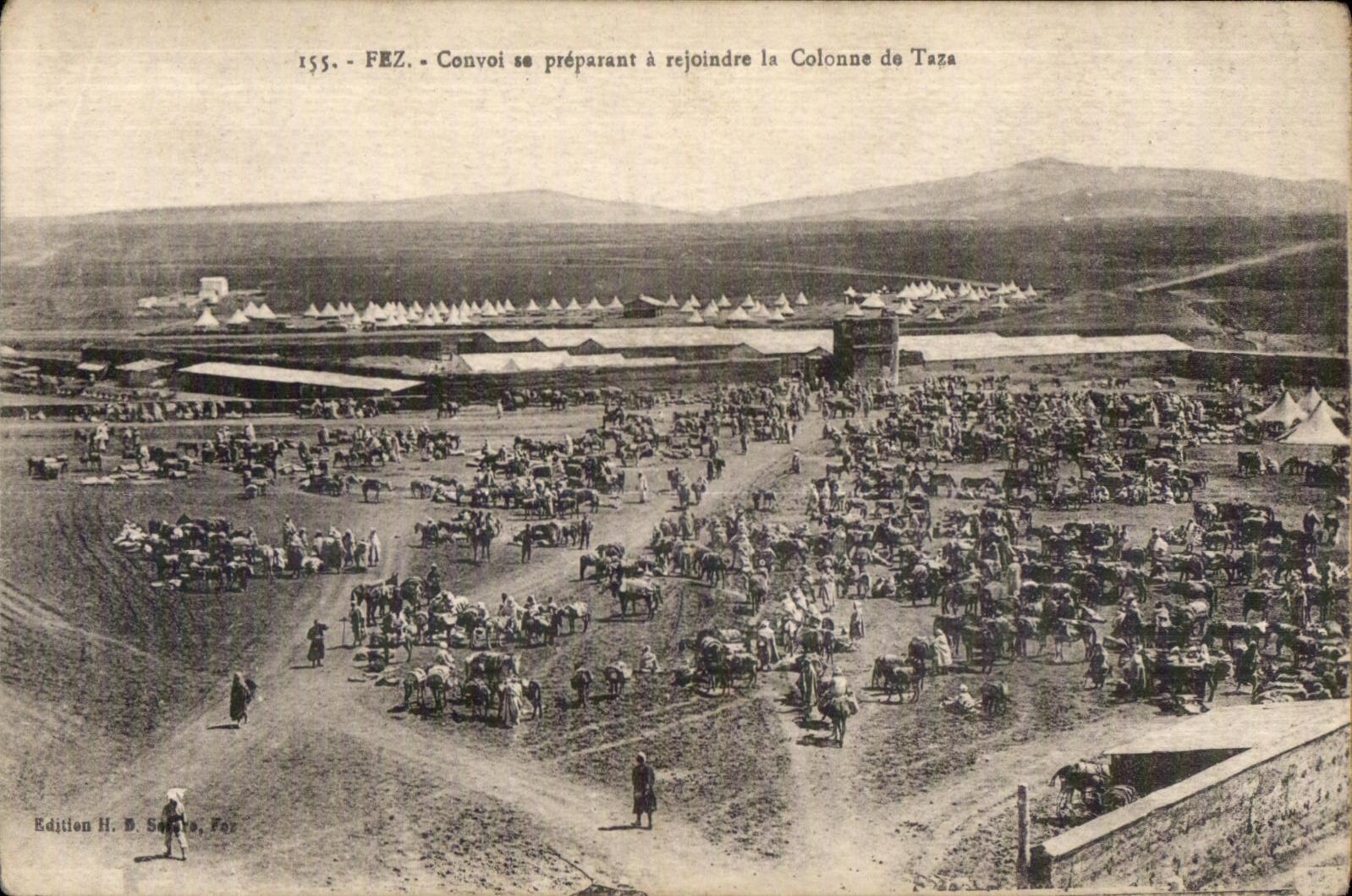 CPA Maroc Fez Convoi se preparant a rejoindre la Colone de Taza