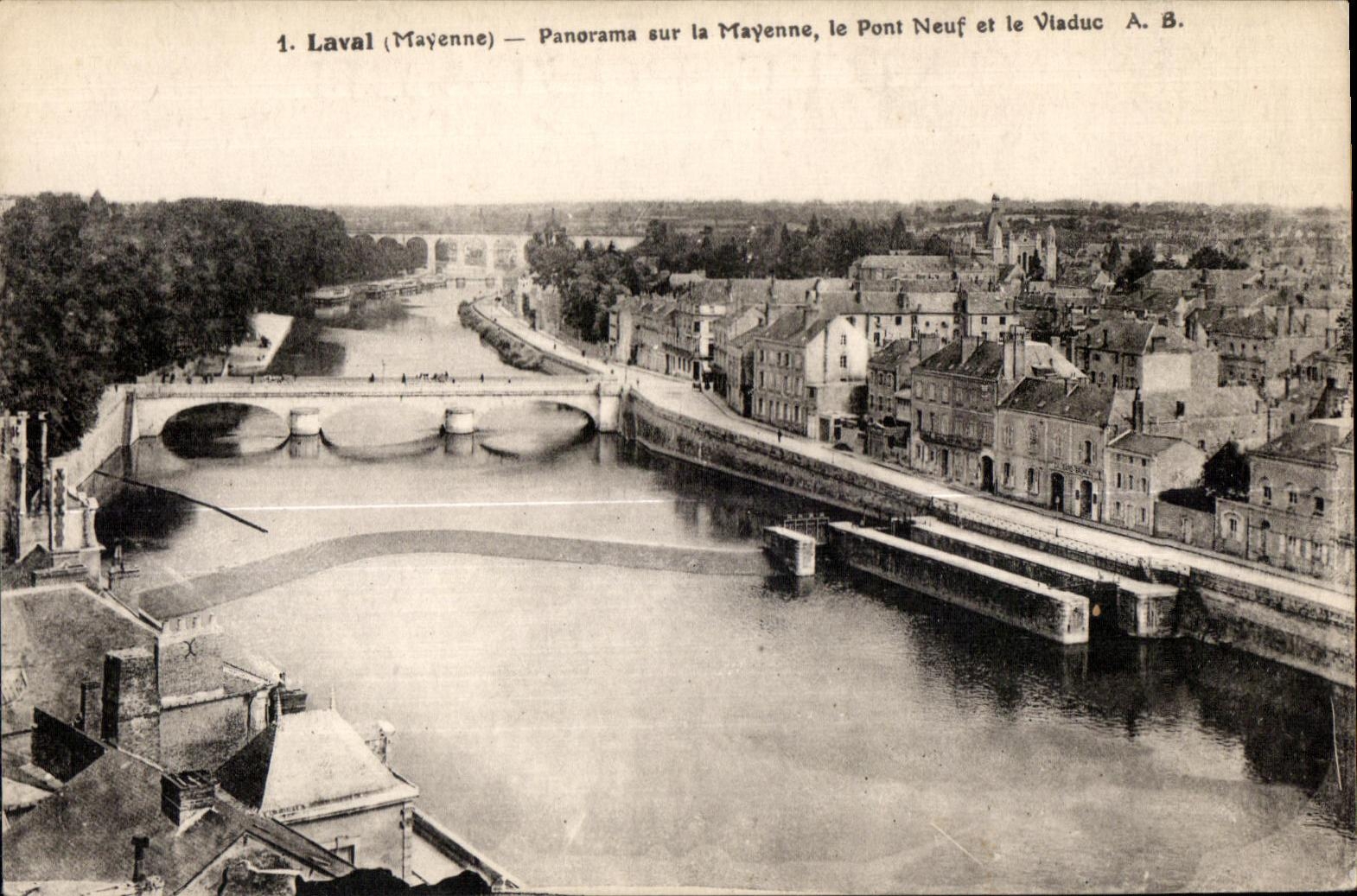 Panorama de CPA Laval (Mayenne) en Mayenne el nuevo puente y el viaducto