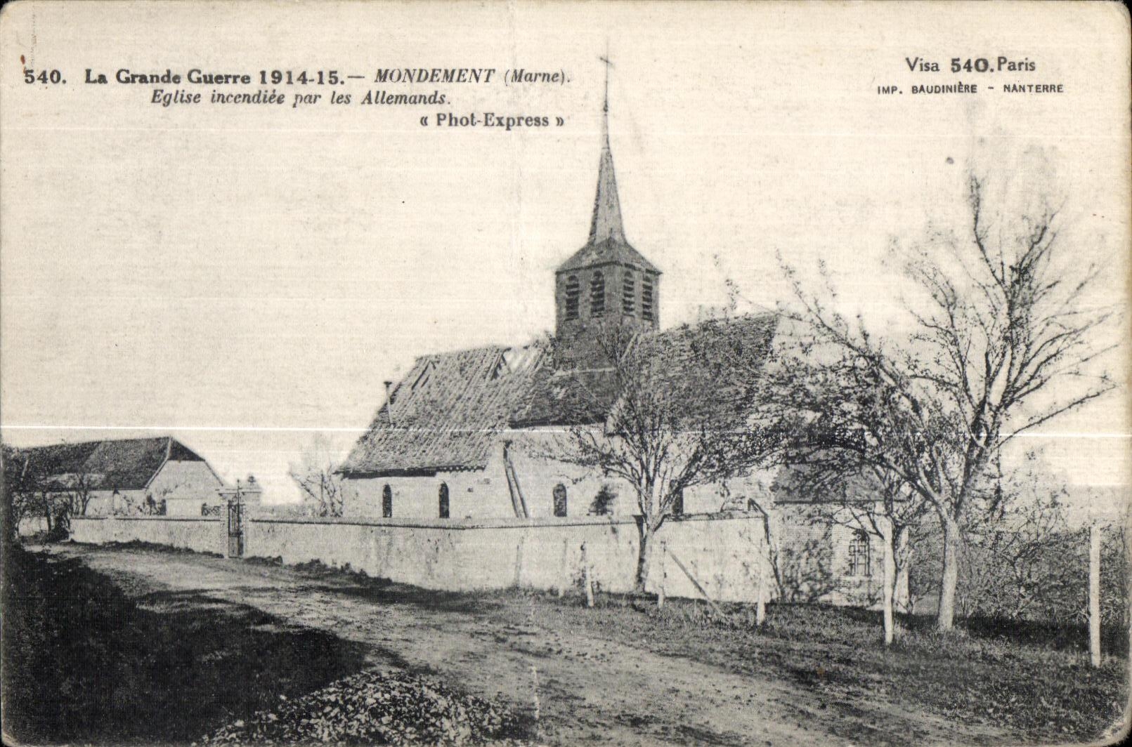 CPA the Great War Mondement Church Set fire to by the Germans