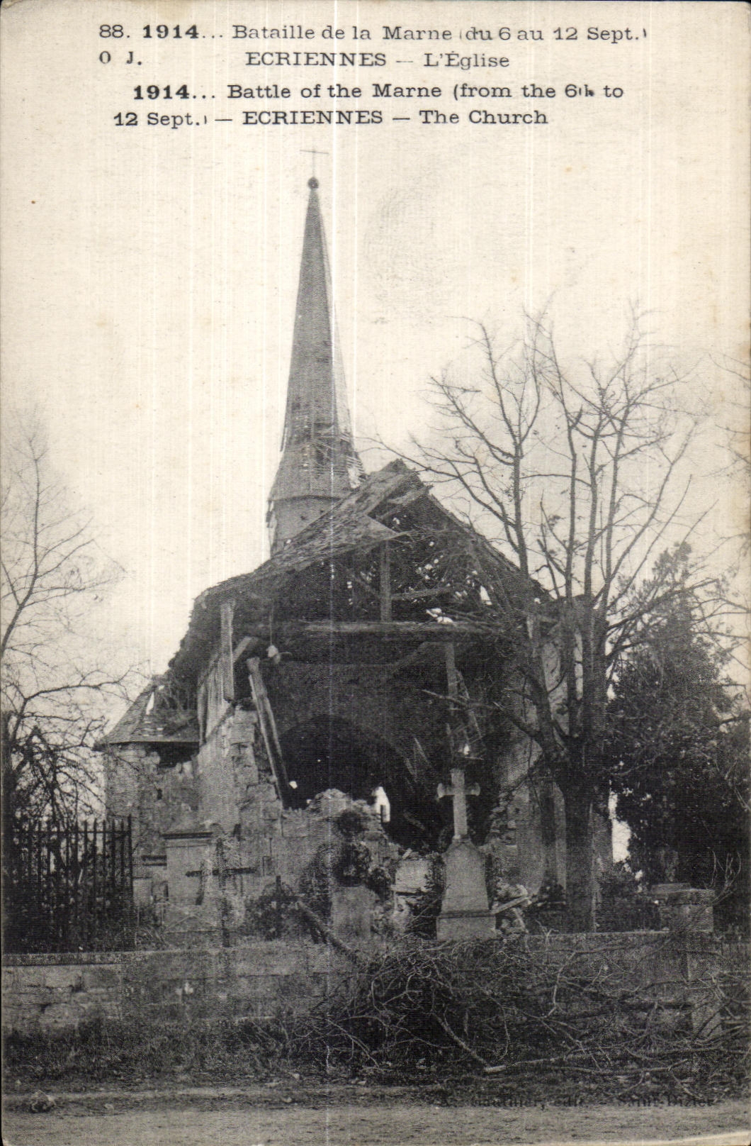 CPA Battles of the Marne Ecriennes Militaria Church