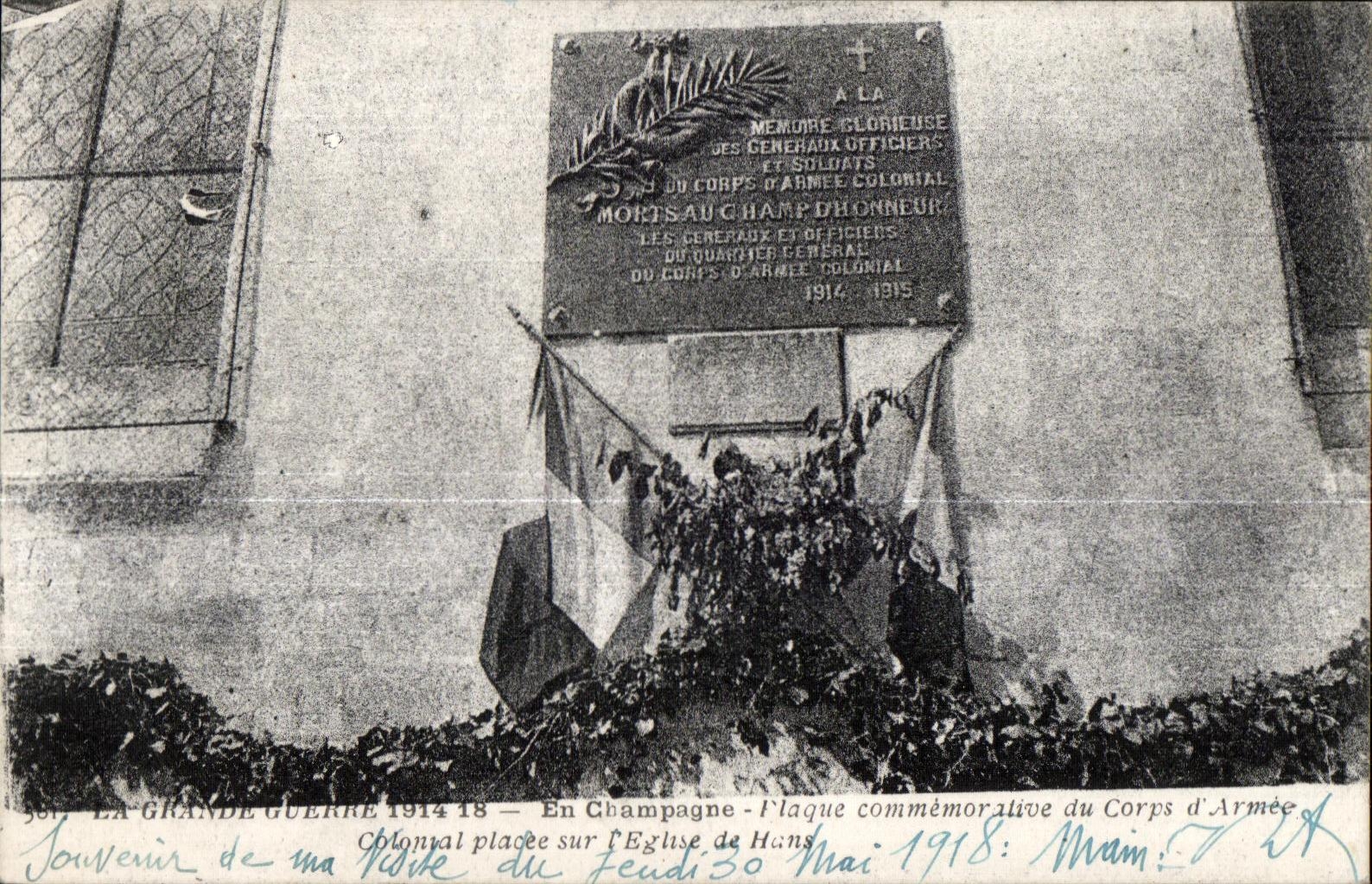 CPA the Champagne Great War Plates Commemoralite of the Body Cotemal Placee on Eglise of Hans Militaria