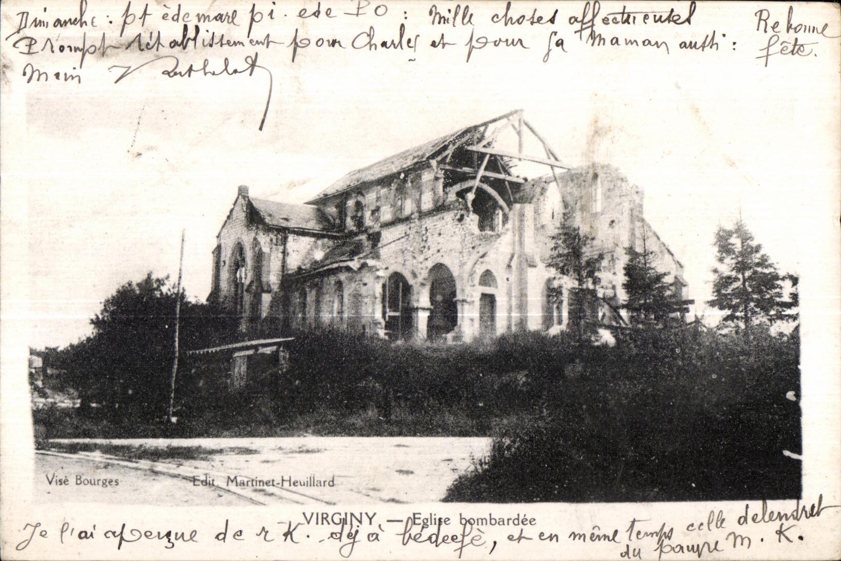 CPA Virginy Church Bombardee Militaria