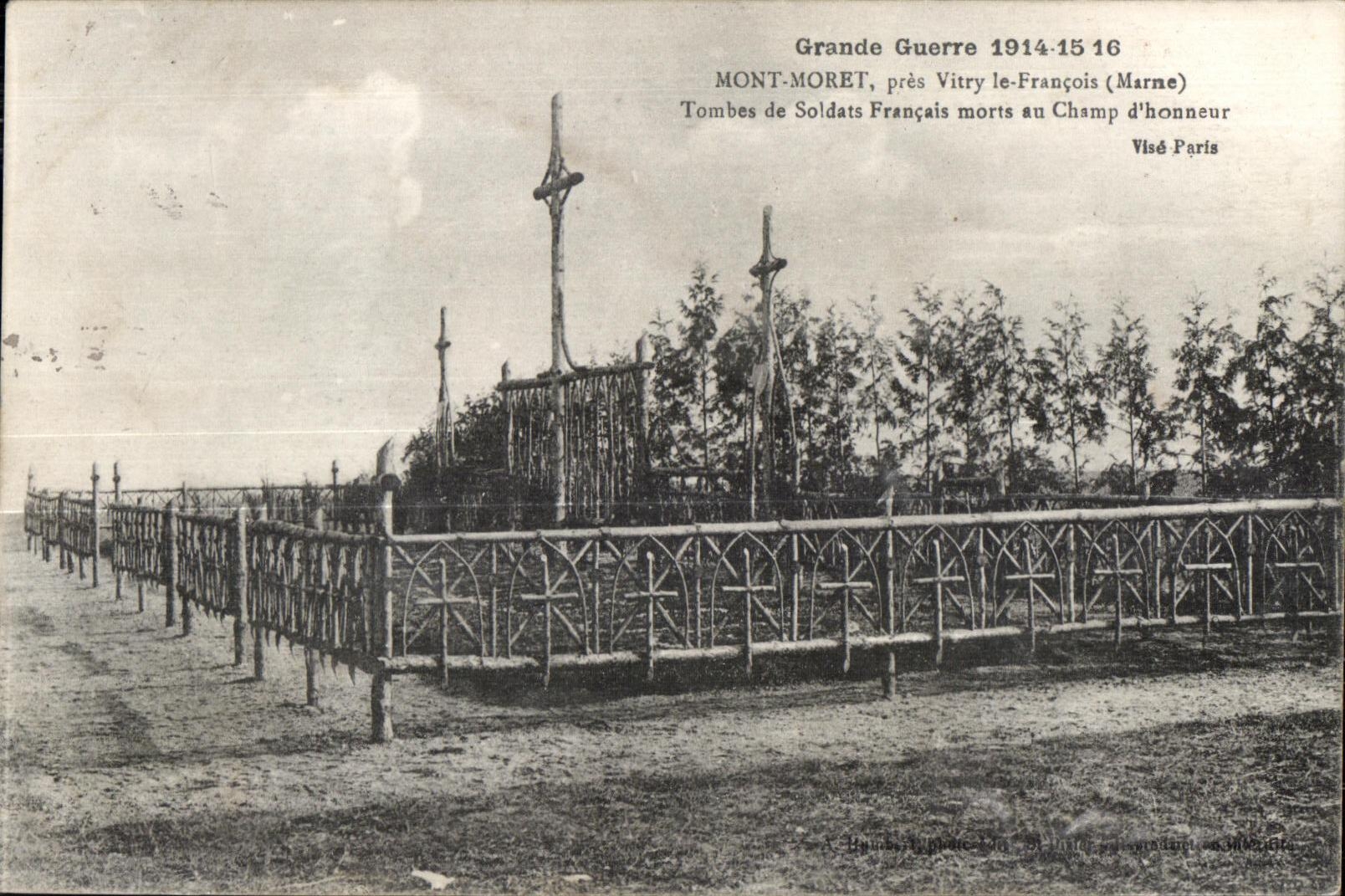 CPA Great War 1914-1516 Moret Mount close Vitry IE Francois the Marne Tombs of French Soldiers died in the Field honor