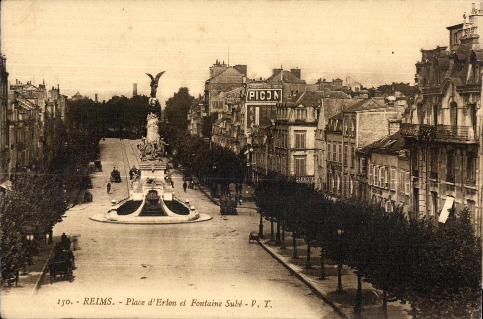 CPA Reims Places Erlon and Fontaine Sube