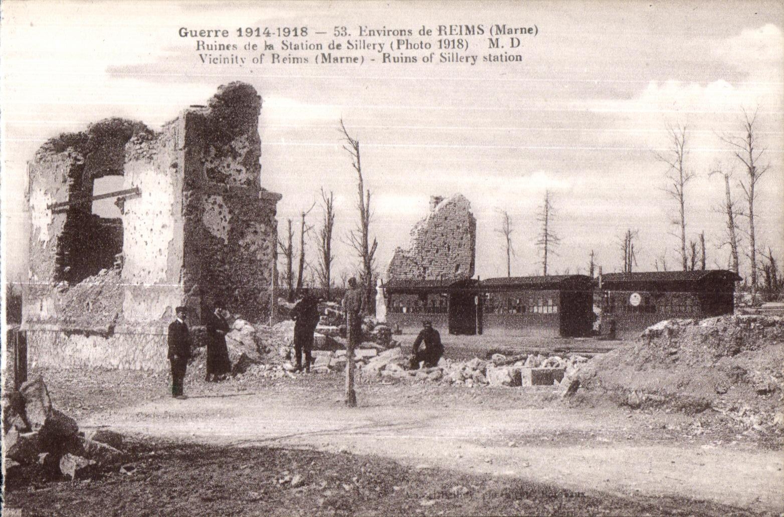 CPA Reims Surroundings of the Ruins of the Station of Sillery Station of Sillery Militaria Train