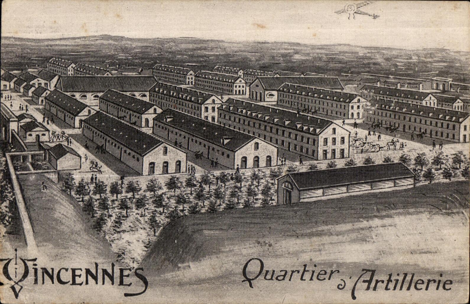 CPA Qincennes Quartier Artillerie Avion