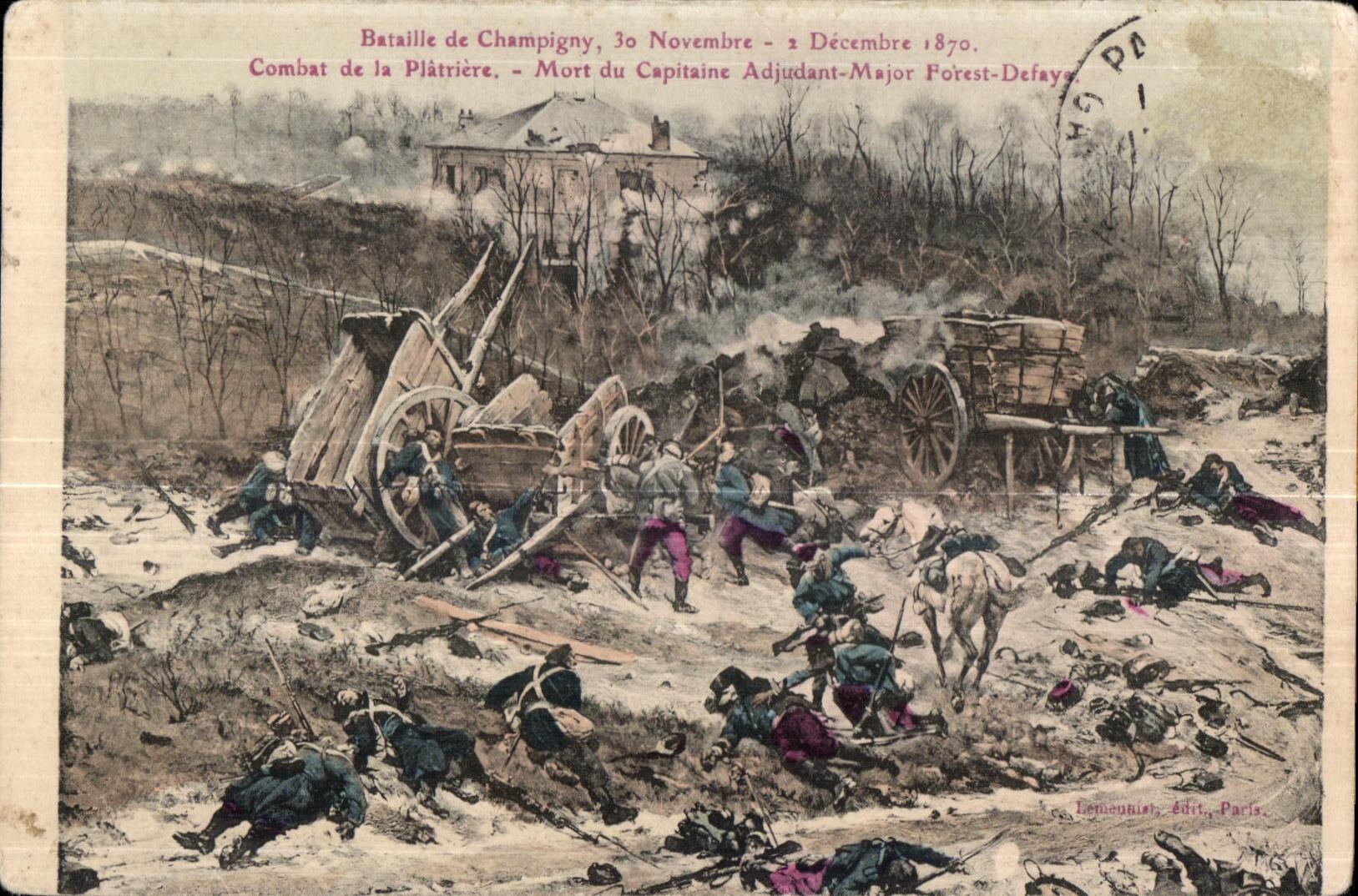 CPA Battles of Champigny Combat Chalk pit Dead of the Captain Adjudant Major Forest Defaye 1870 Militaria
