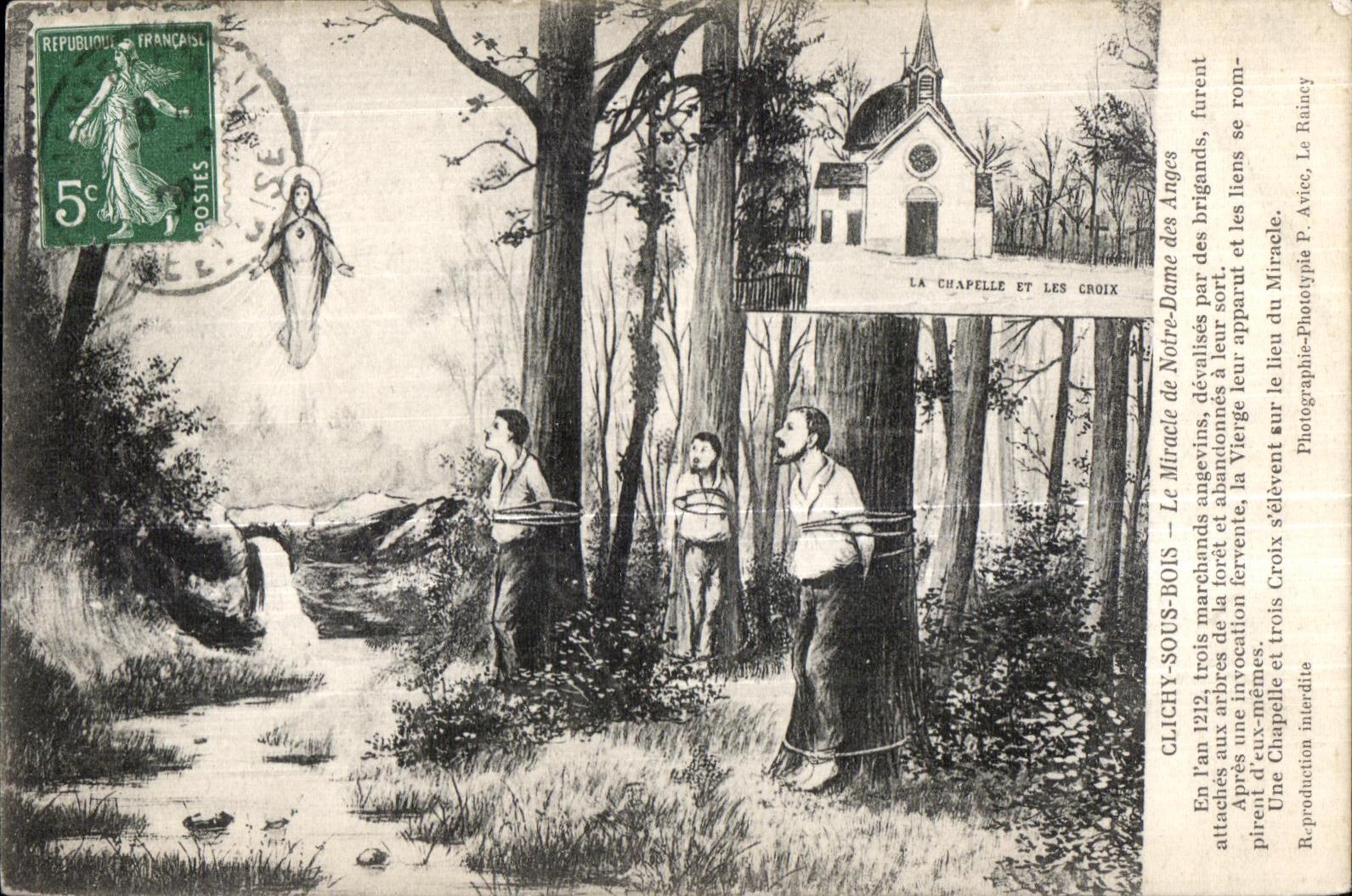 CPA Clichy debajo de la madera el milagro de Notre Dame de los Angeles