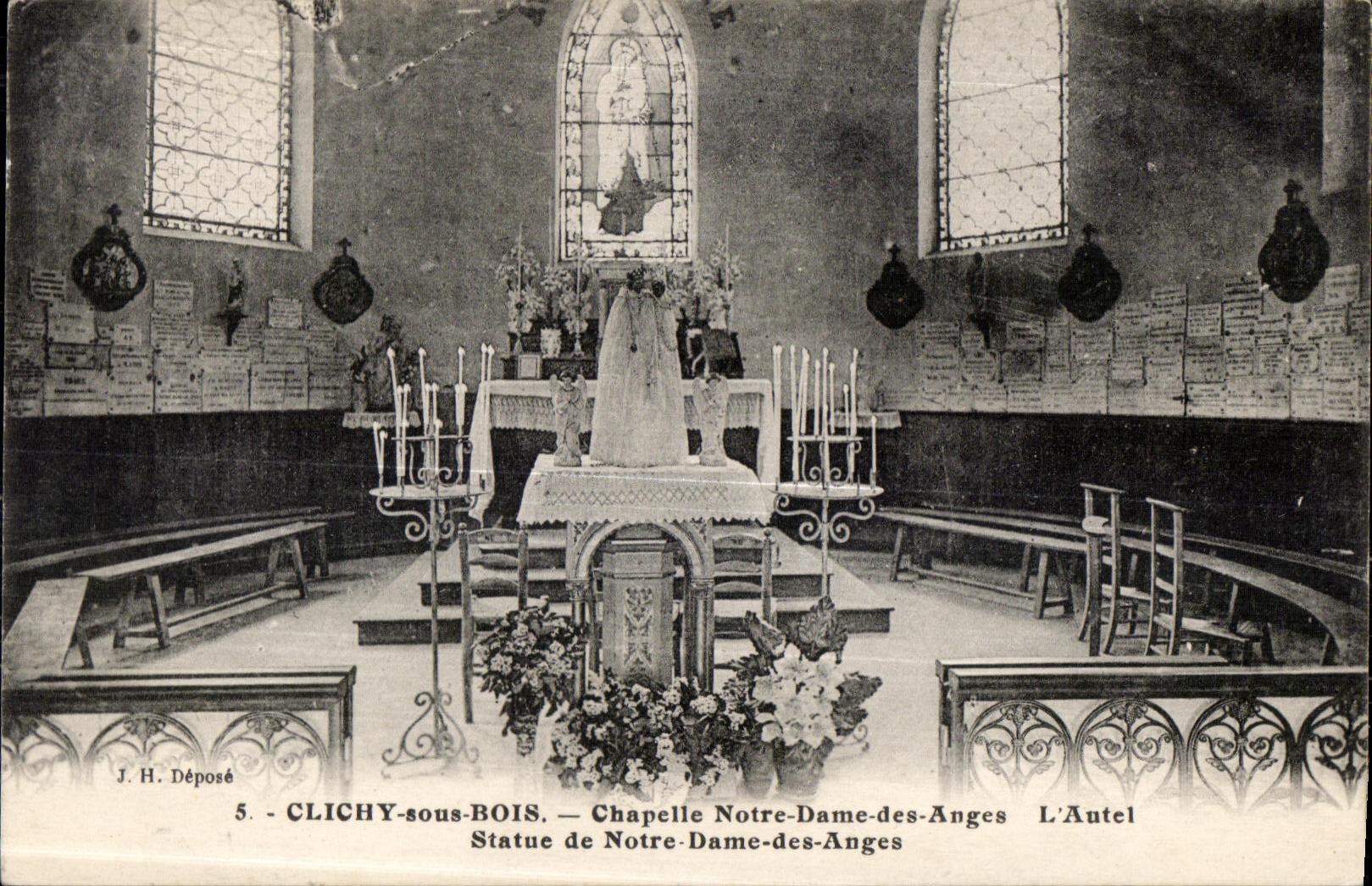 CPA Clichy debajo de la cAmara acorazada de madera nuestra senora del puente Statue del horno de los Angeles de nuestra senora de los Angeles