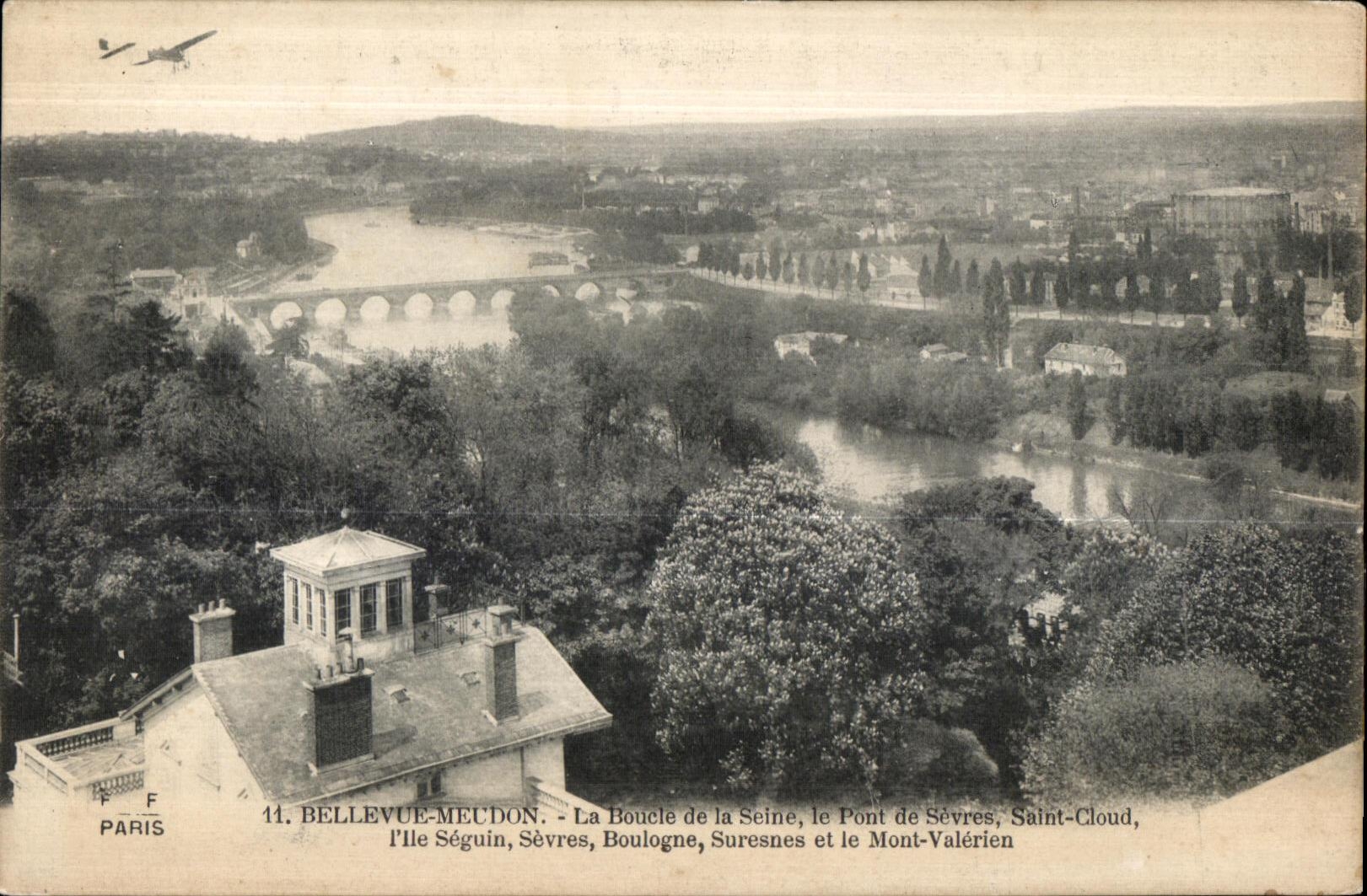 CPA Bellevue meudon la boucle de la seine le pont de severs saint cloud I lle seguin sevres boulogne suresnes Avion