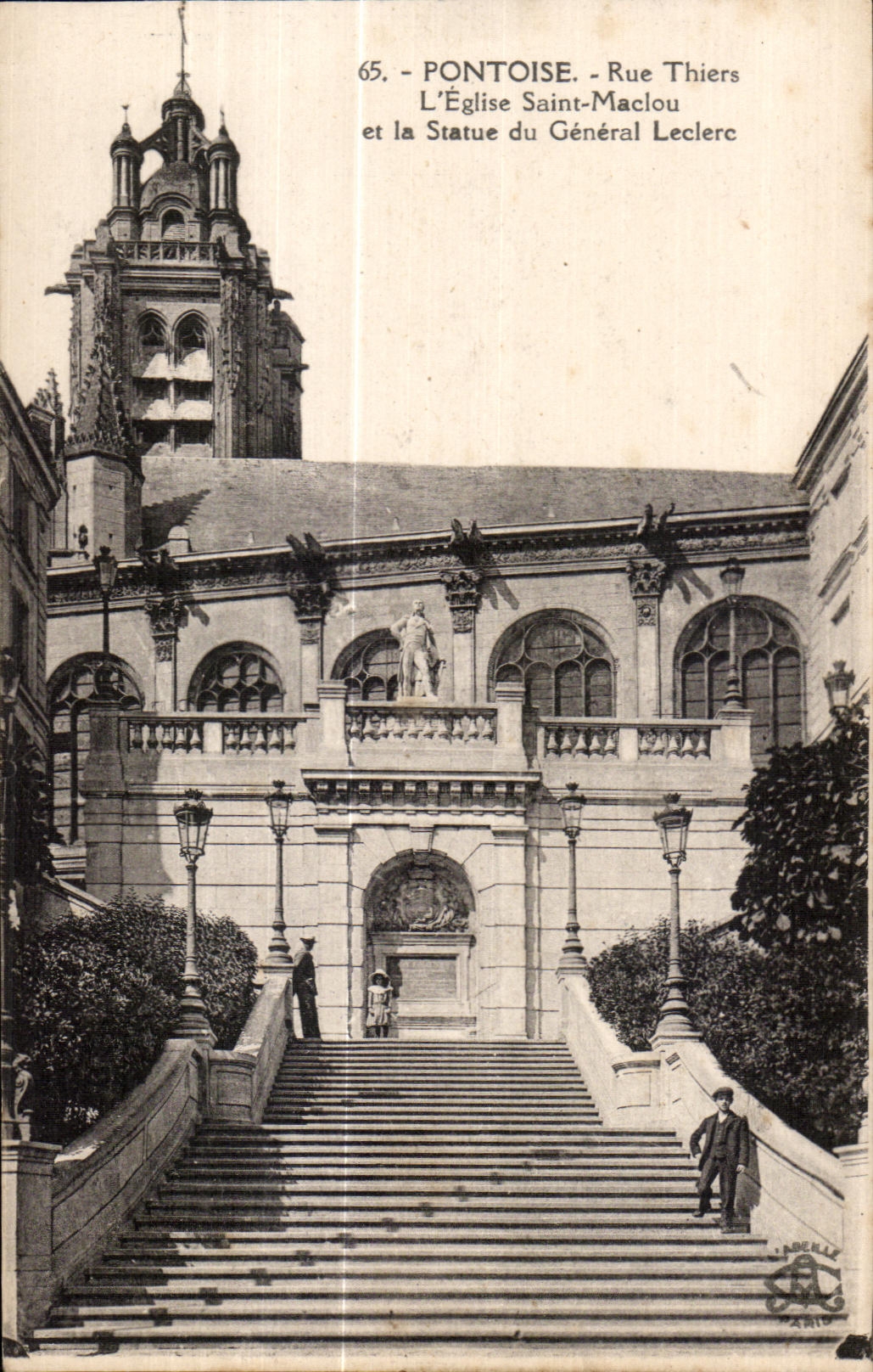 Calle Thiers Church Saint Maclou y Statue de CPA Pontoise de general Leclerc