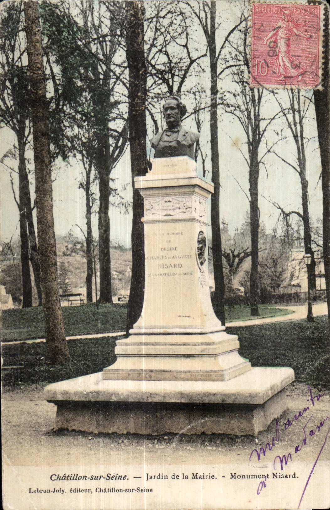 CPA Chatillon on Scine Garden of the Town hall Mounment Nisard