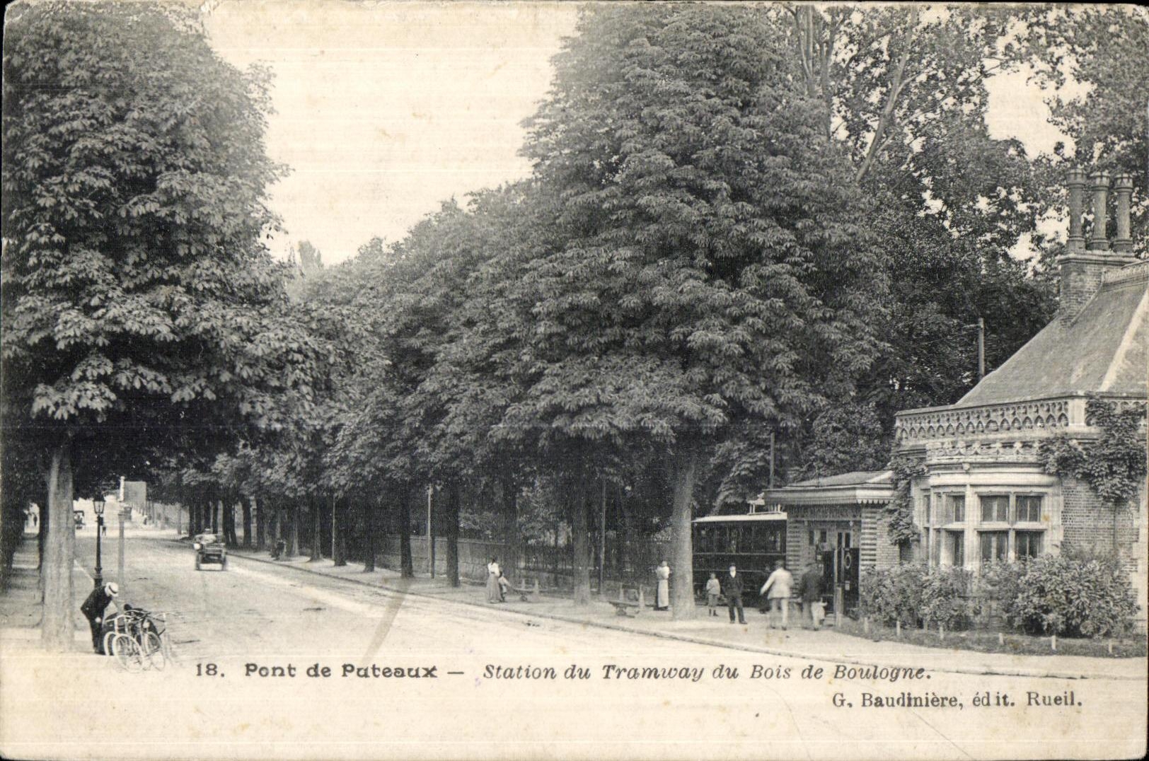 Puente de CPA de la estacion de Puteaux de la tranvia del Bois de Boulogne
