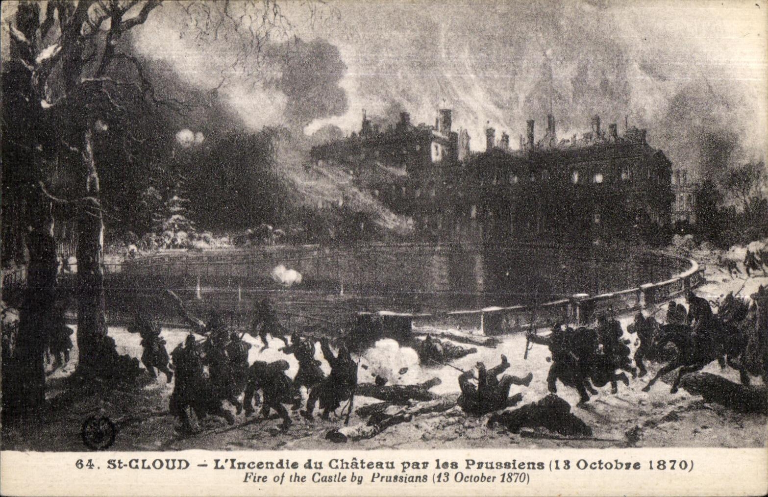 CPA St Cloud L Incendle Du Chateau Par les Prussiens Fire of the Castle by