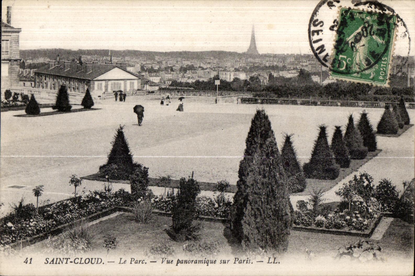 CPA Saint Cloud the Park Panoramic View on Paris Eiffel Tower